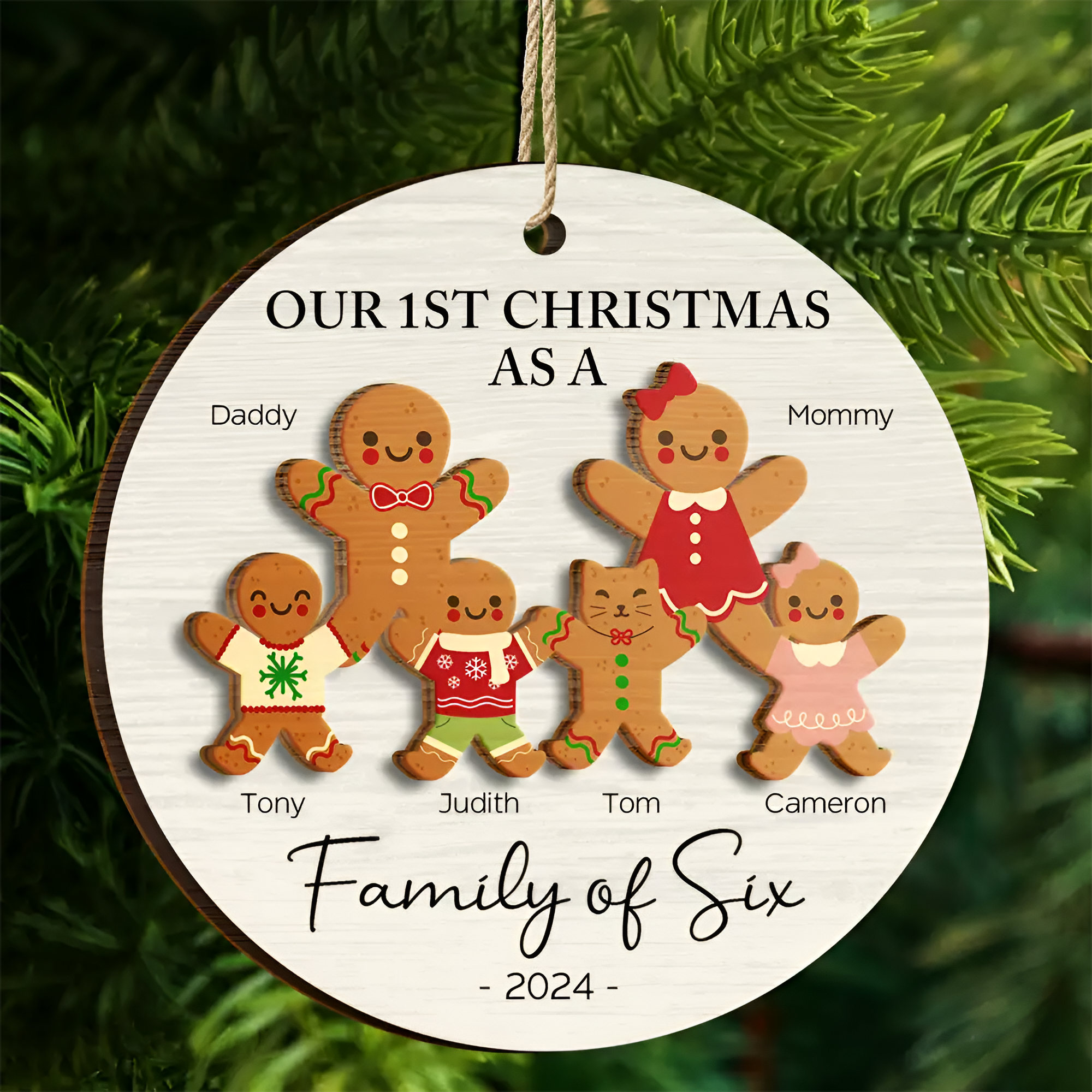 First Christmas As A Family Of Three Gingerbread - Personalized 2-Layered Wooden Ornament ORN0210