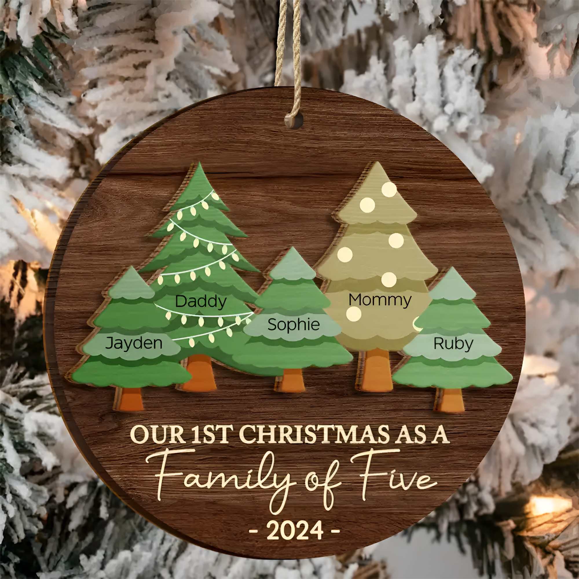First Christmas As A Family Of Three - Personalized 2-Layered Wooden Ornament ORN0210