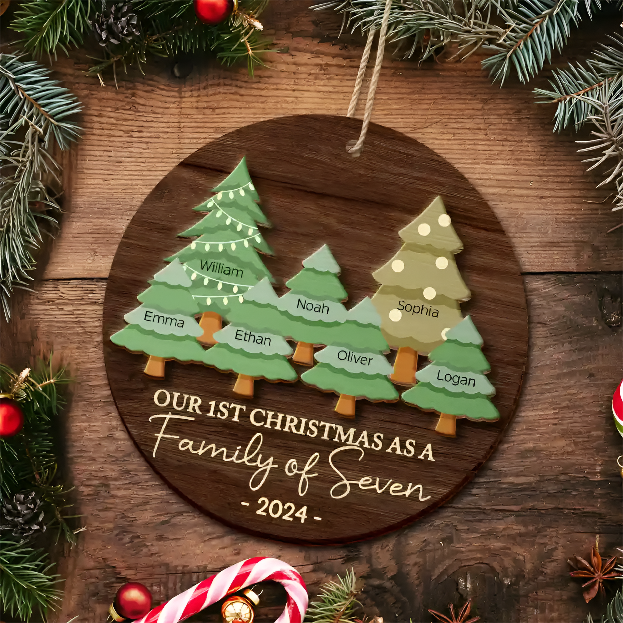 First Christmas As A Family Of Three - Personalized 2-Layered Wooden Ornament ORN0210