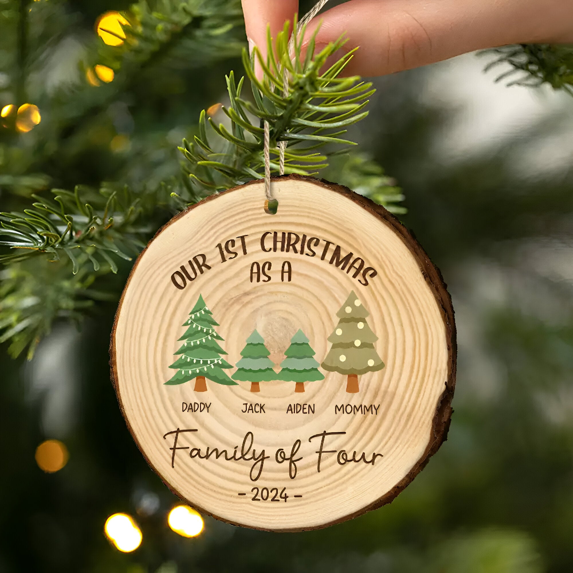 First Christmas As A Family Of Three - Personalized Wood Slice Ornament ORN0310
