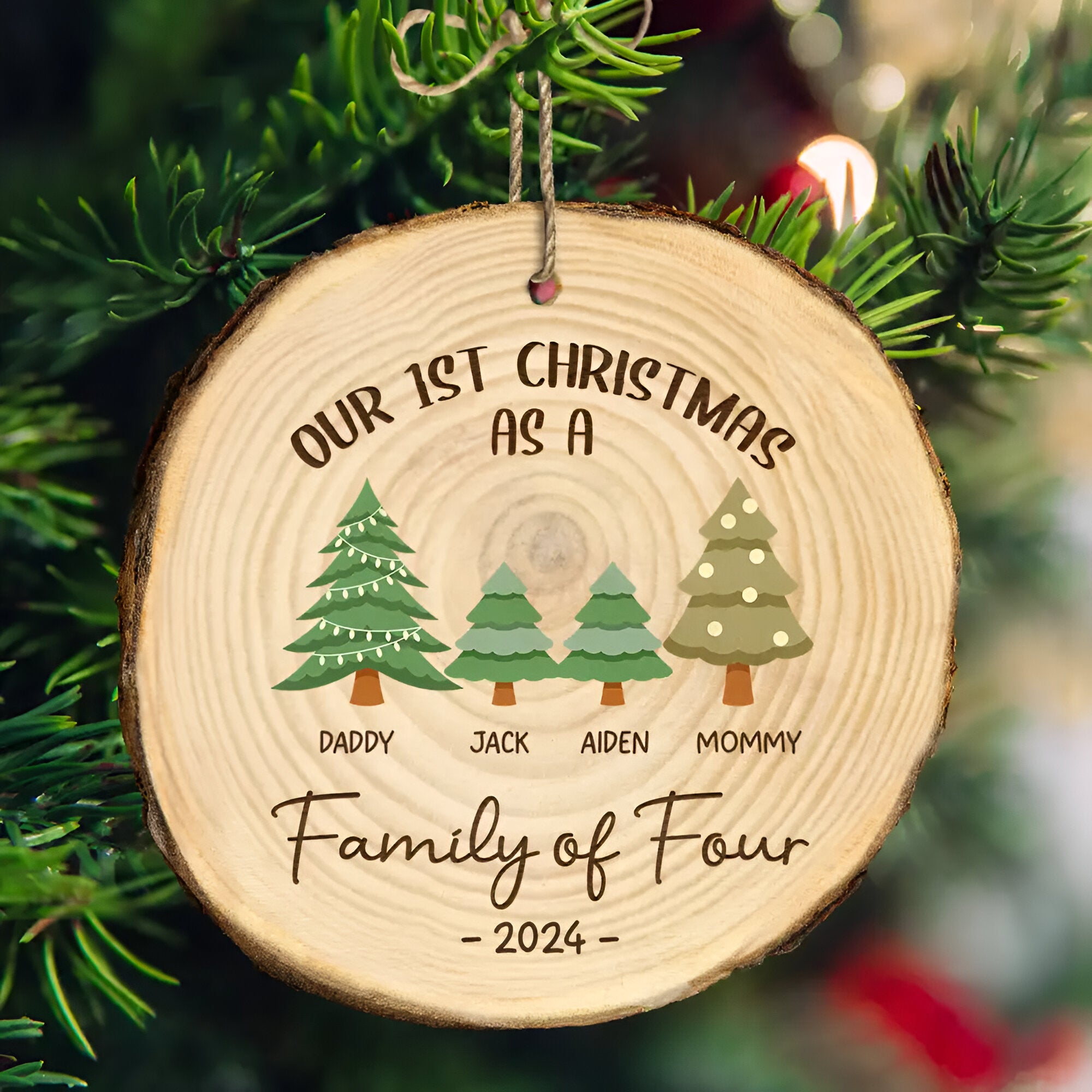 First Christmas As A Family Of Three - Personalized Wood Slice Ornament ORN0310