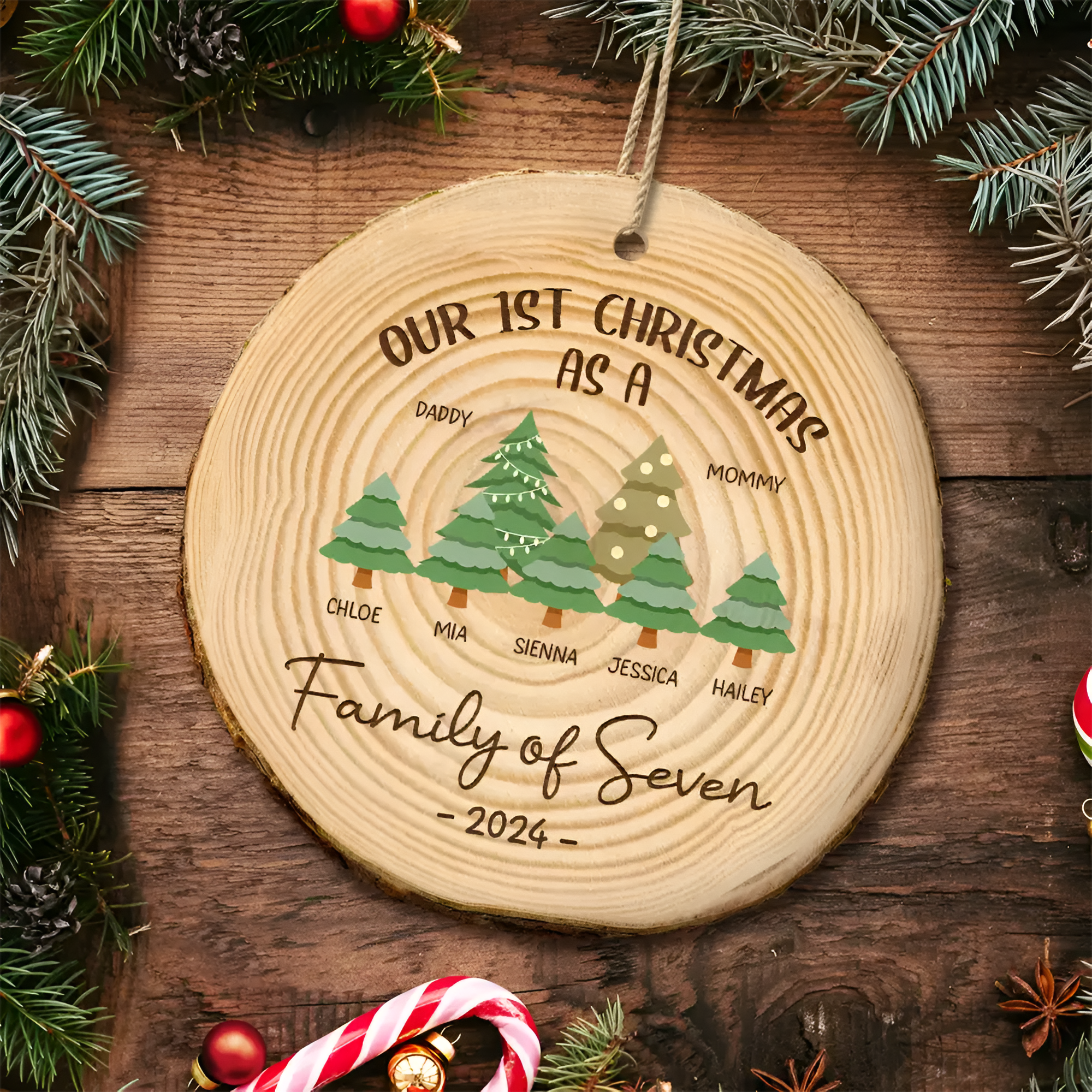 First Christmas As A Family Of Three - Personalized Wood Slice Ornament ORN0310