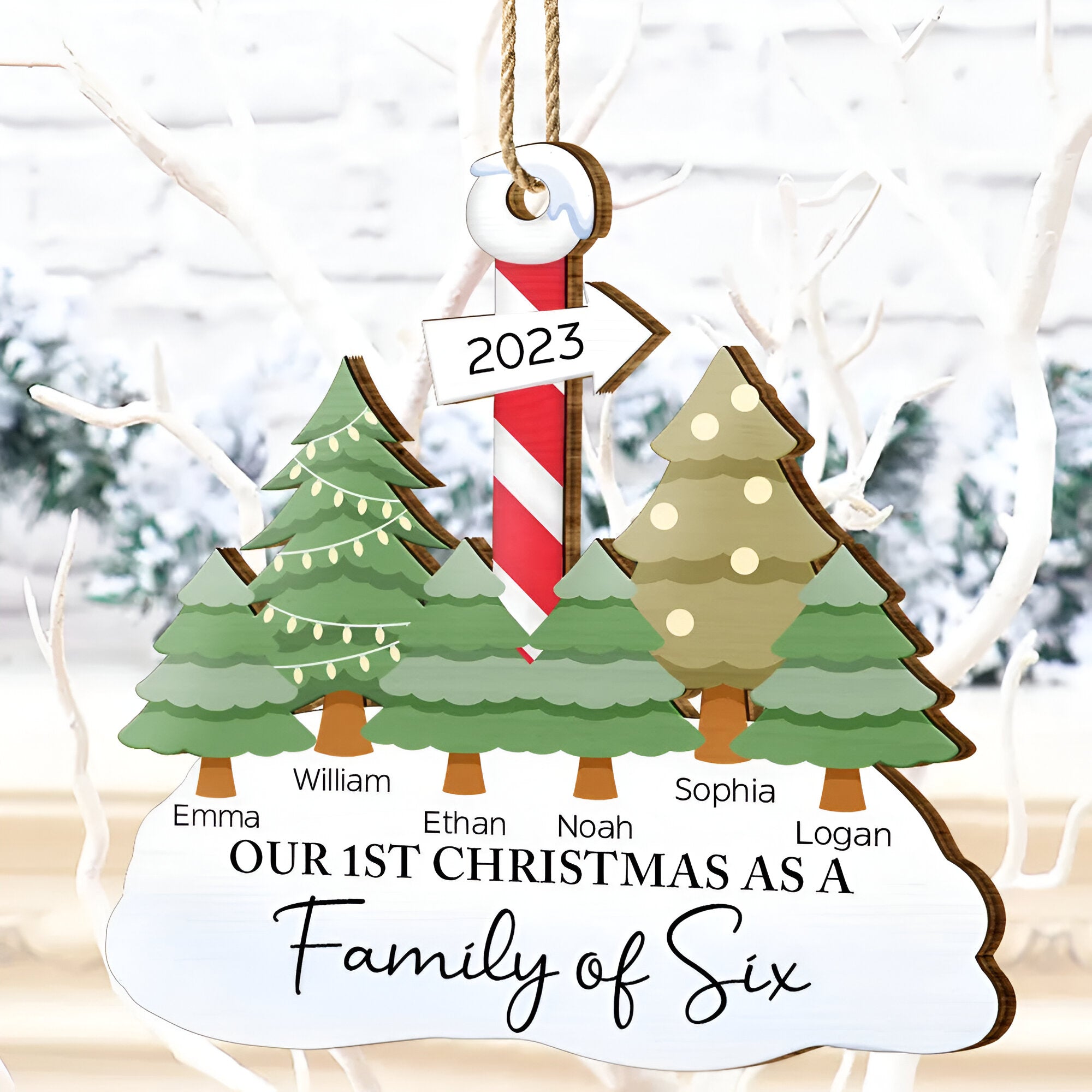 First Christmas As A Family Of Three - Personalized Wooden Cutout Ornament ORN0310