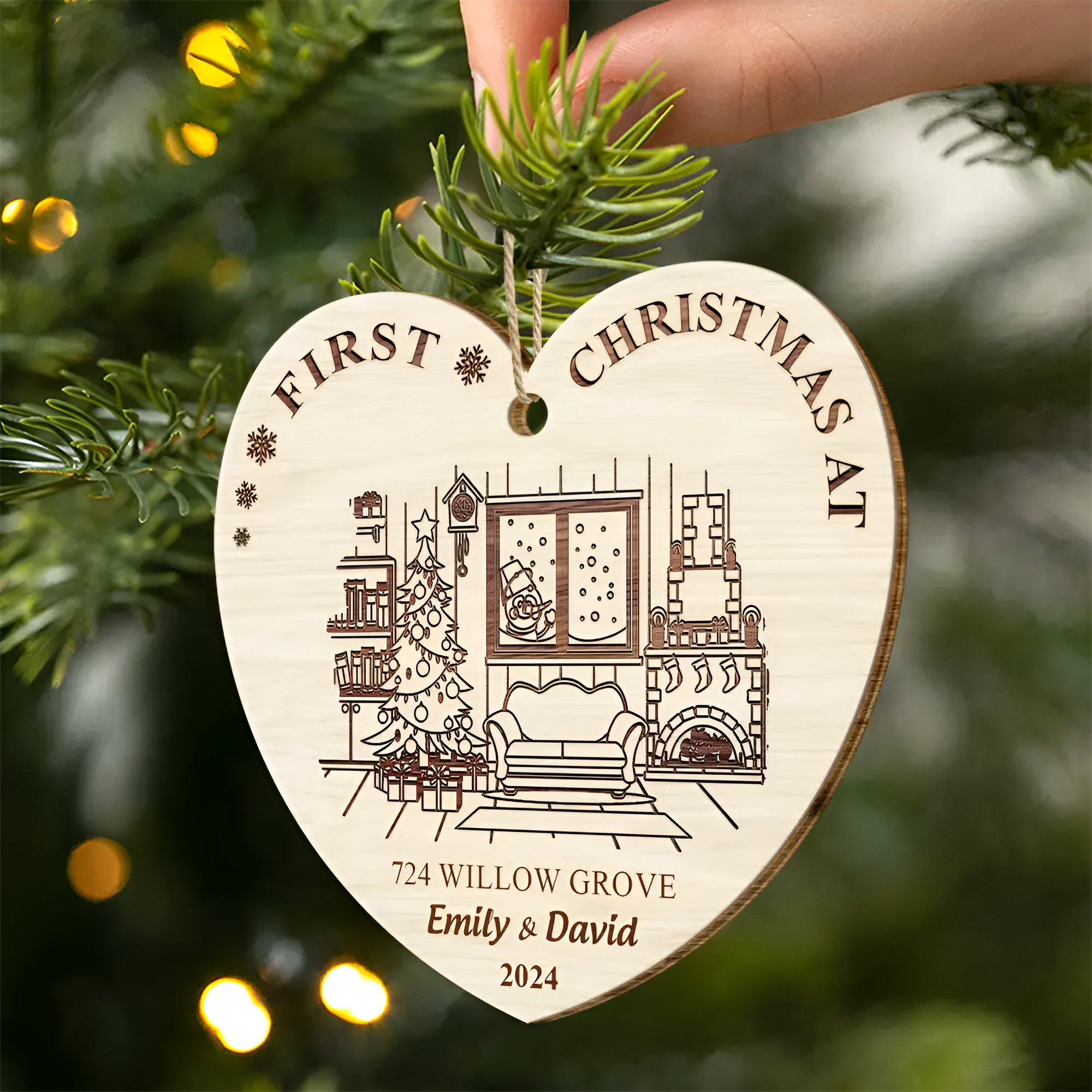 First Christmas In Our New Home - Personalized Custom Shaped Wooden Ornament 1 ORN0210
