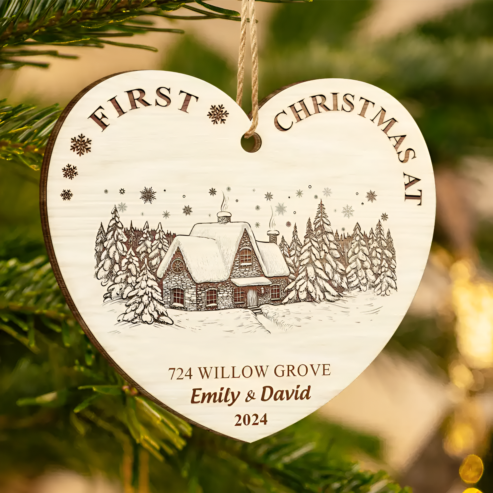First Christmas In Our New Home - Personalized Custom Shaped Wooden Ornament 1 ORN0210