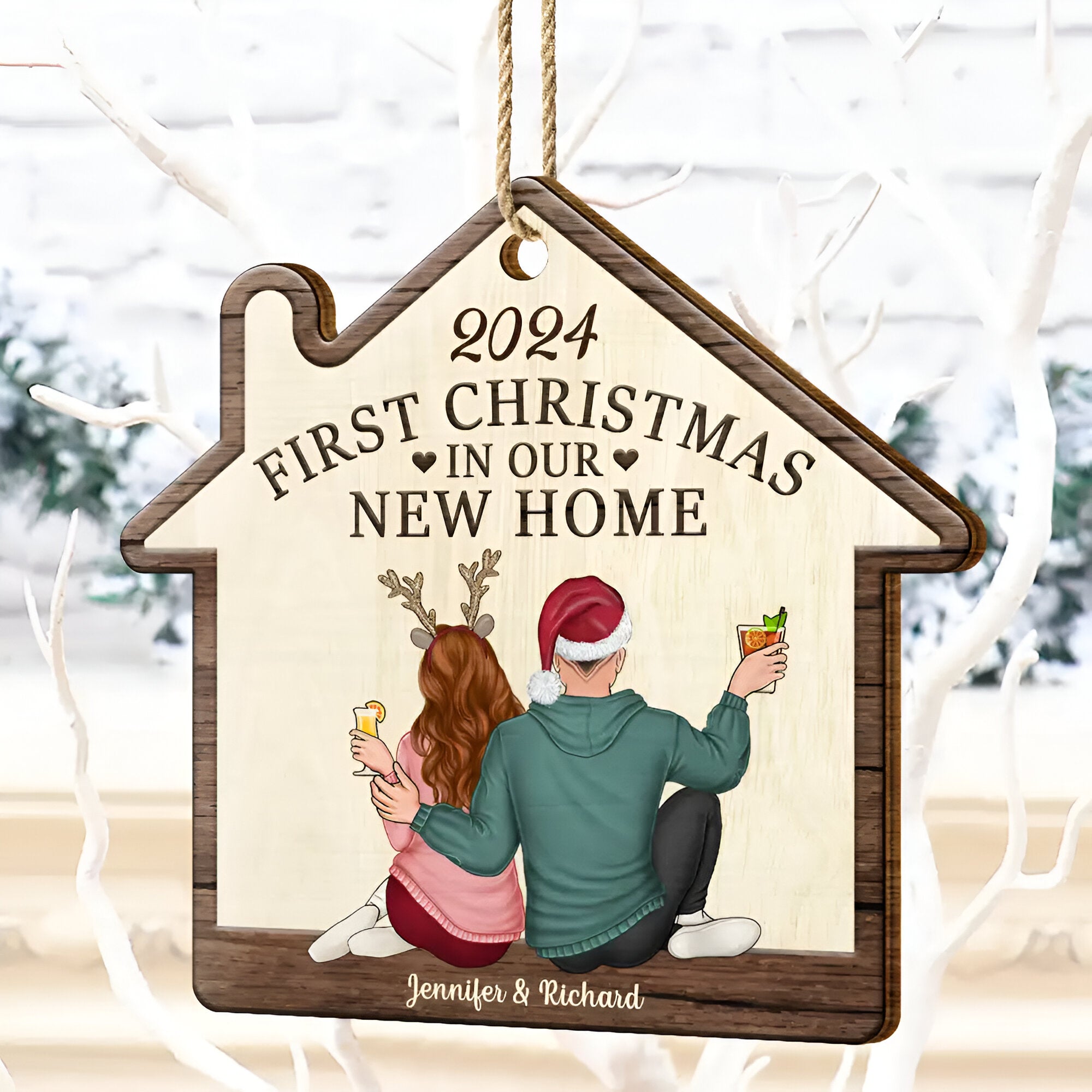 First Christmas In Our New Home - Personalized Custom Shaped Wooden Ornament ORN0210
