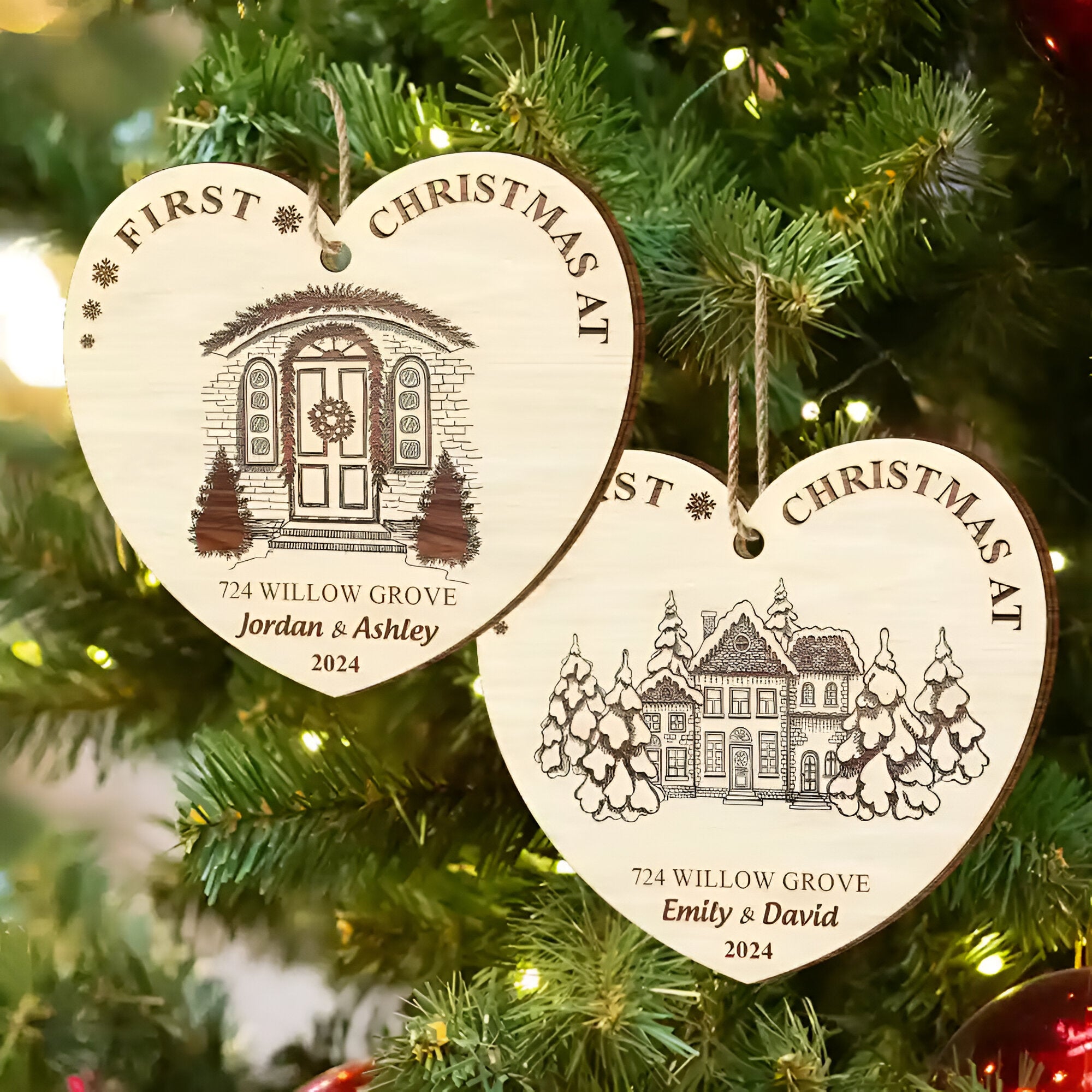 First Christmas In Our New Home - Personalized Custom Shaped Wooden Ornament 1 ORN0210