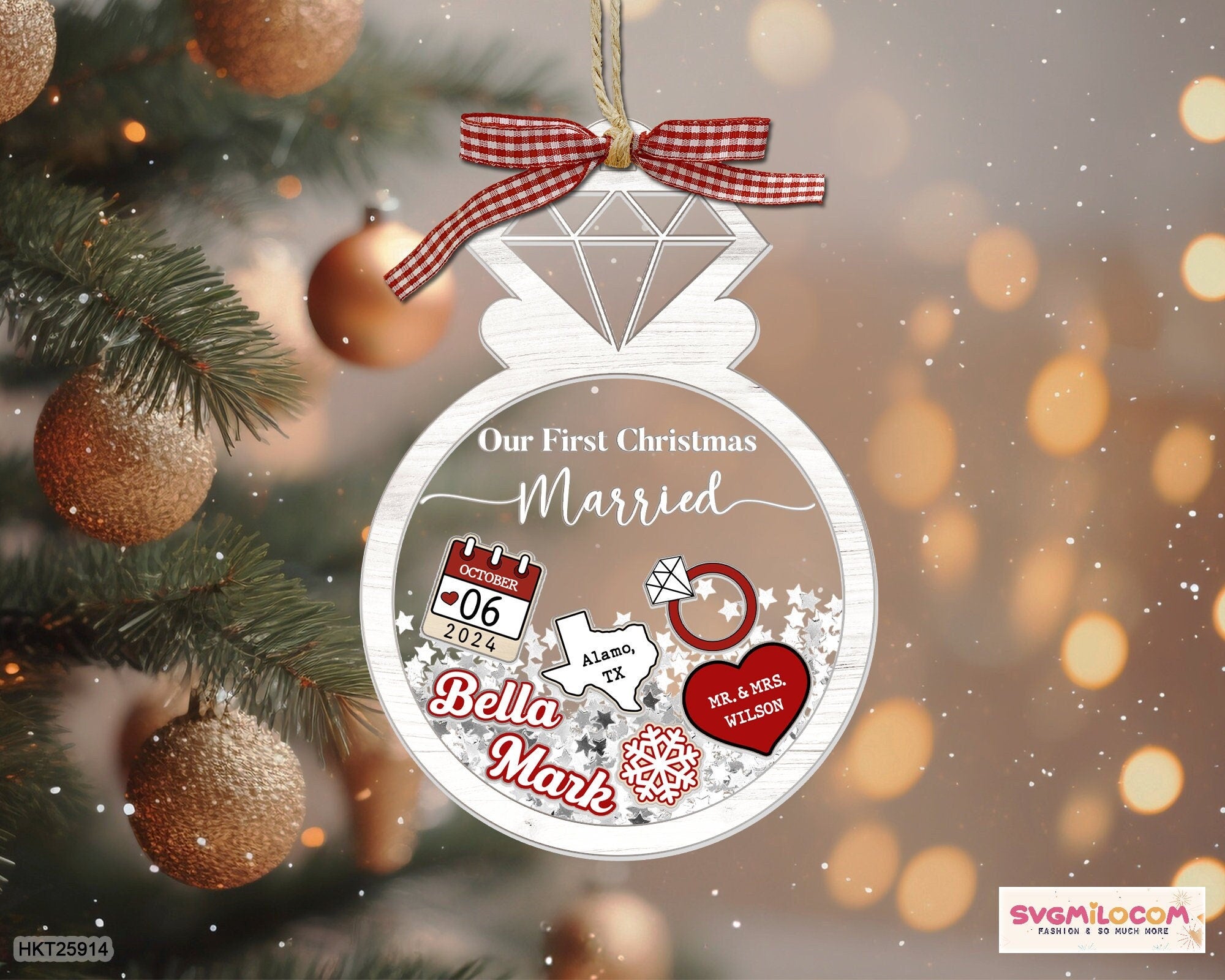 First Christmas Married Ornament, Married Christmas Ornament, Engaged Christmas Ornament, Newlywed Christmas Gift, 4D Shake Wedding Ornament HAOR14