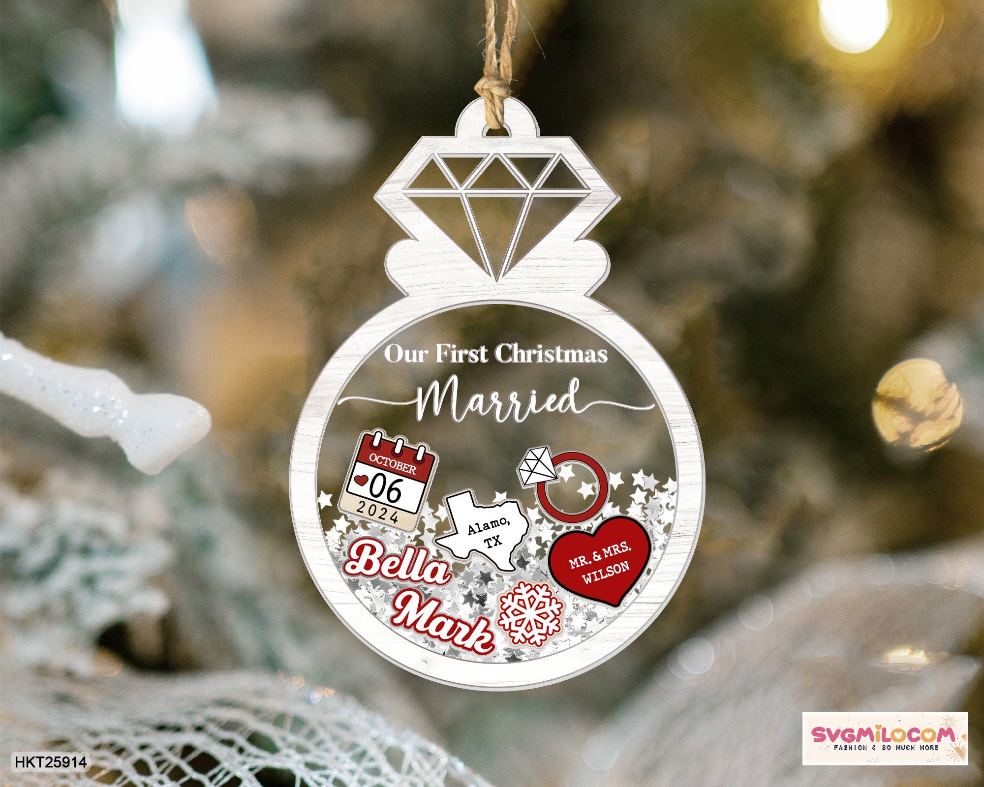 First Christmas Married Ornament, Married Christmas Ornament, Engaged Christmas Ornament, Newlywed Christmas Gift, 4D Shake Wedding Ornament HAOR14