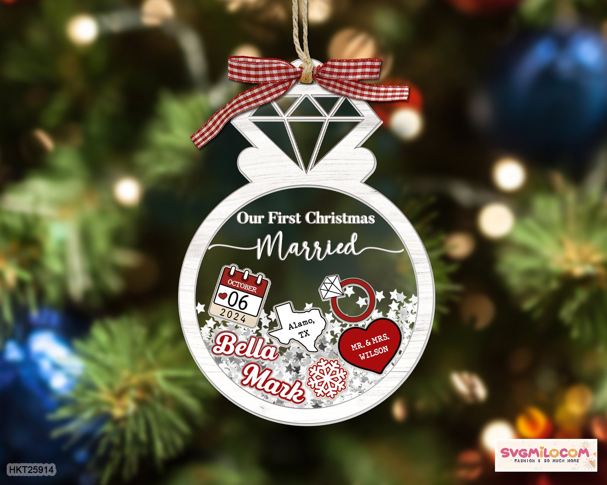 First Christmas Married Ornament, Married Christmas Ornament, Engaged Christmas Ornament, Newlywed Christmas Gift, 4D Shake Wedding Ornament HAOR14
