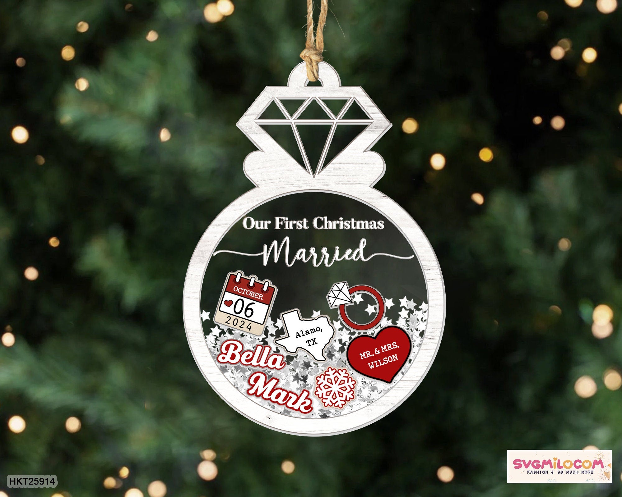 First Christmas Married Ornament, Married Christmas Ornament, Engaged Christmas Ornament, Newlywed Christmas Gift, 4D Shake Wedding Ornament HAOR14