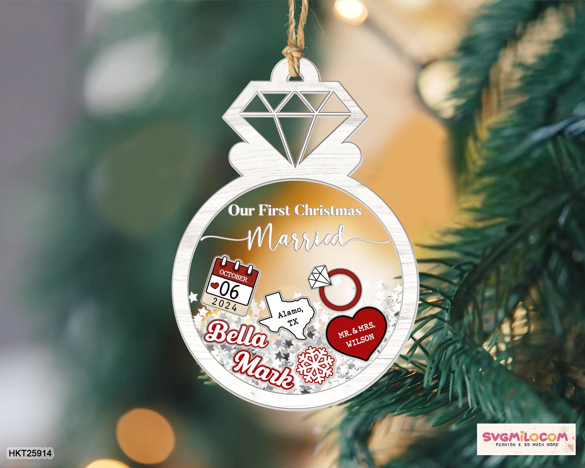 First Christmas Married Ornament, Married Christmas Ornament, Engaged Christmas Ornament, Newlywed Christmas Gift, 4D Shake Wedding Ornament HAOR14