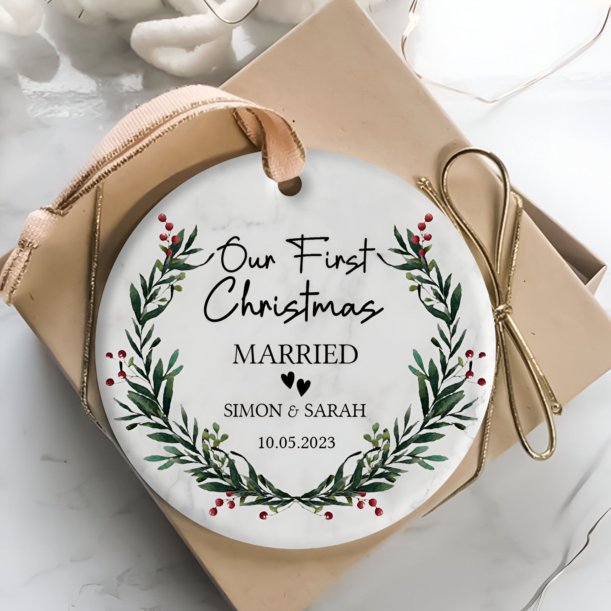 First Christmas Married Wedding Gift - Personalized Ornament - Christmas Gift For Newlywed Couple ORN0110
