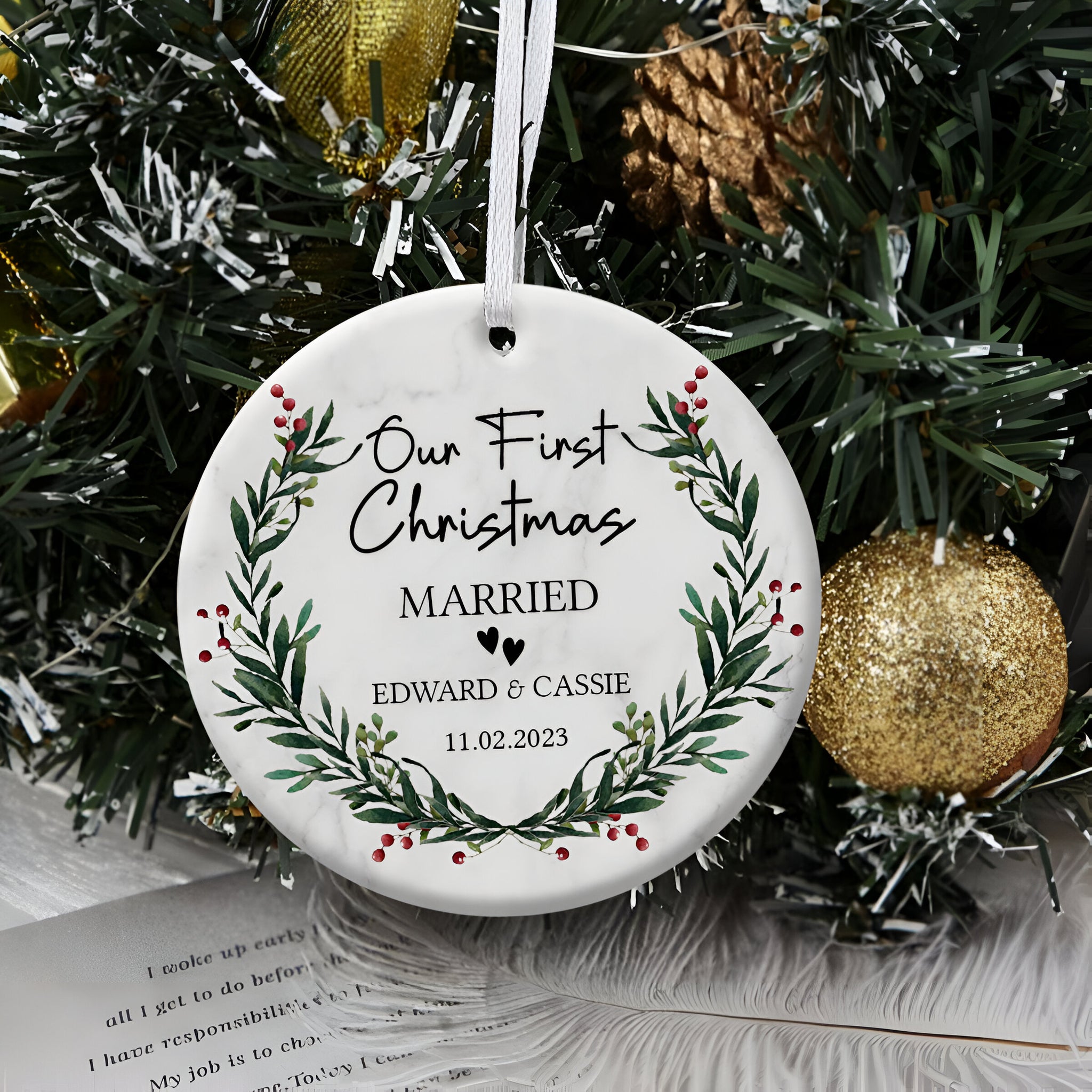 First Christmas Married Wedding Gift - Personalized Ornament - Christmas Gift For Newlywed Couple ORN0110
