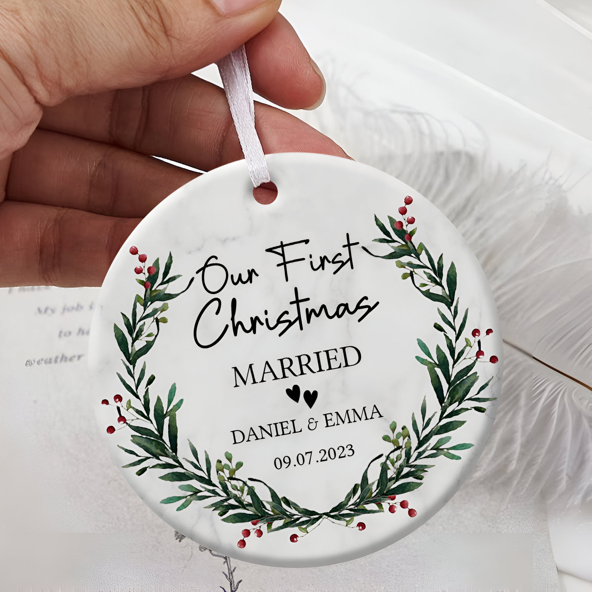 First Christmas Married Wedding Gift - Personalized Ornament - Christmas Gift For Newlywed Couple ORN0110