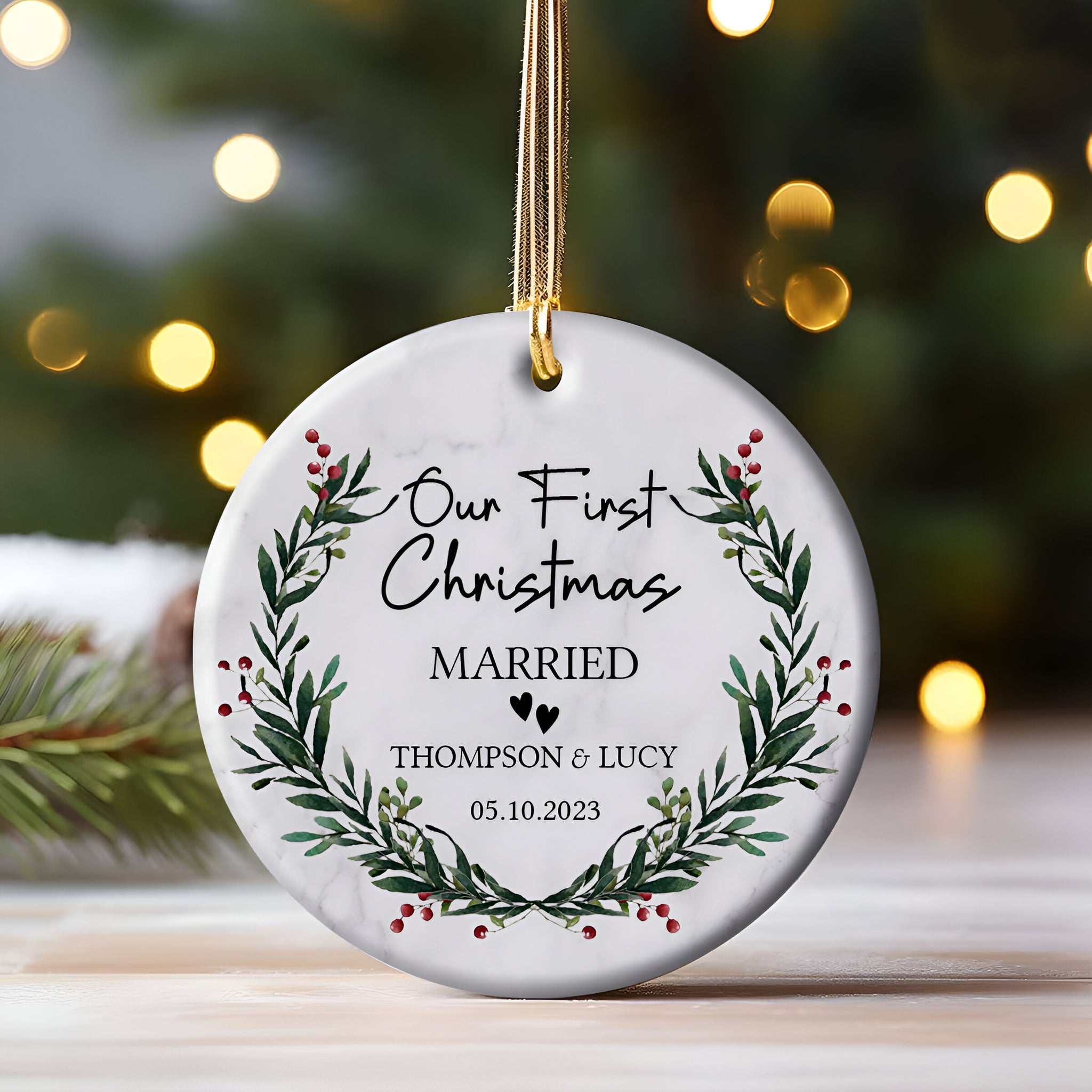 First Christmas Married Wedding Gift - Personalized Ornament - Christmas Gift For Newlywed Couple ORN0110
