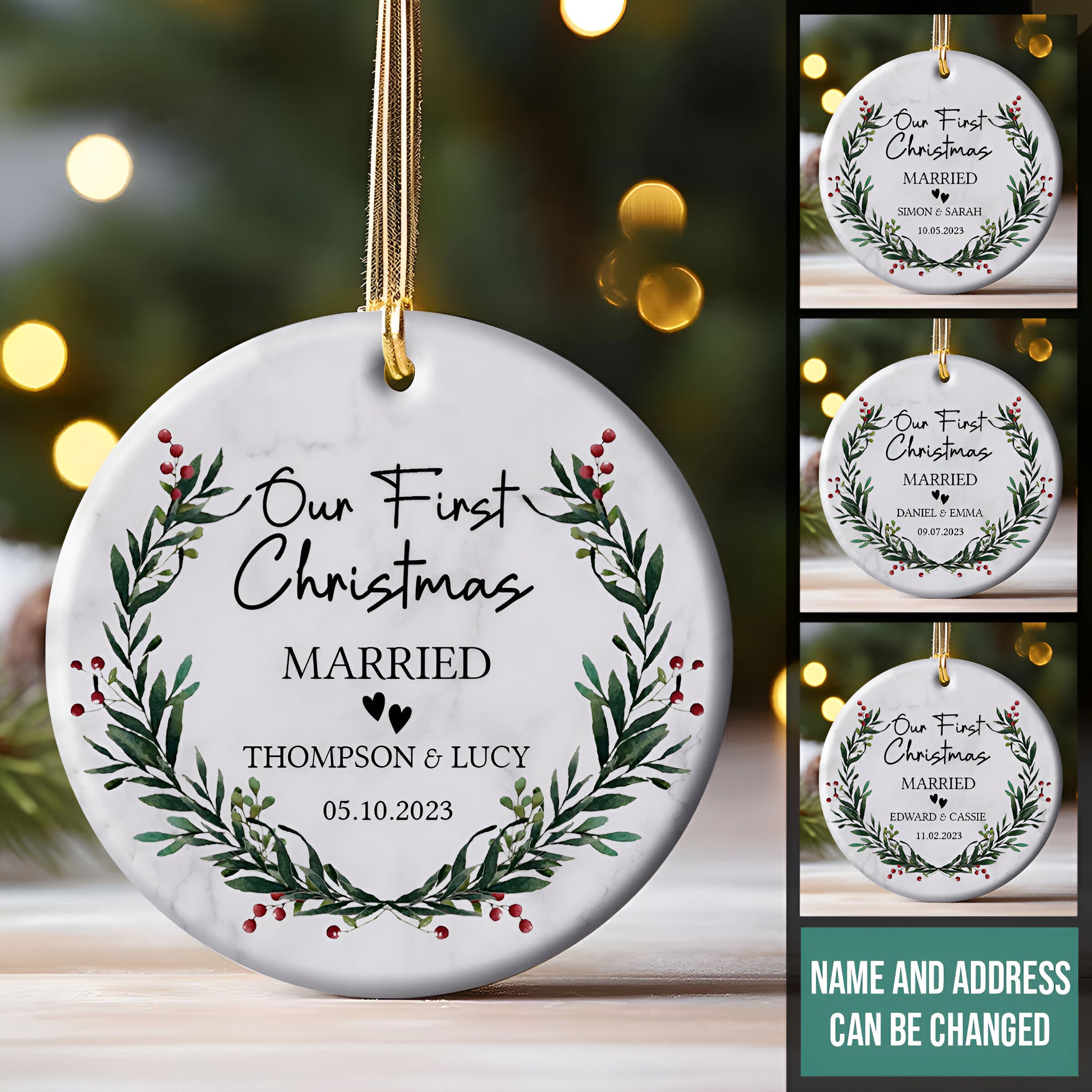 First Christmas Married Wedding Gift - Personalized Ornament - Christmas Gift For Newlywed Couple ORN0110