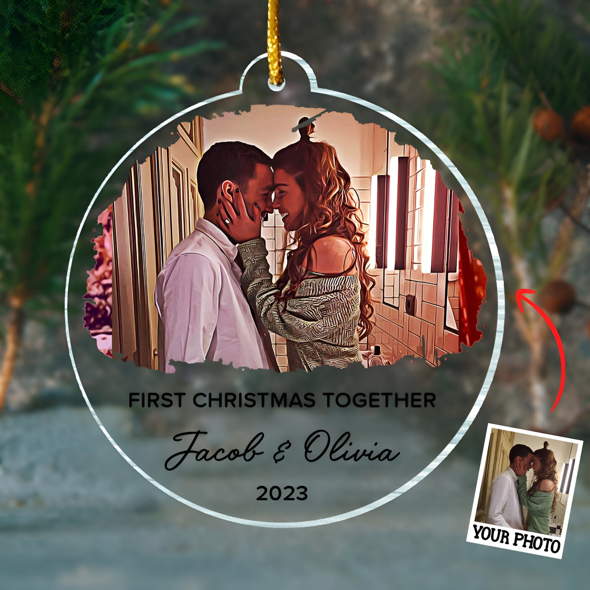 First Christmas Together Ornament, Our First Christmas Couple Photo Ornament, Personalized Photo Couple Christmas Tree Ornament Vr2  ORN2509