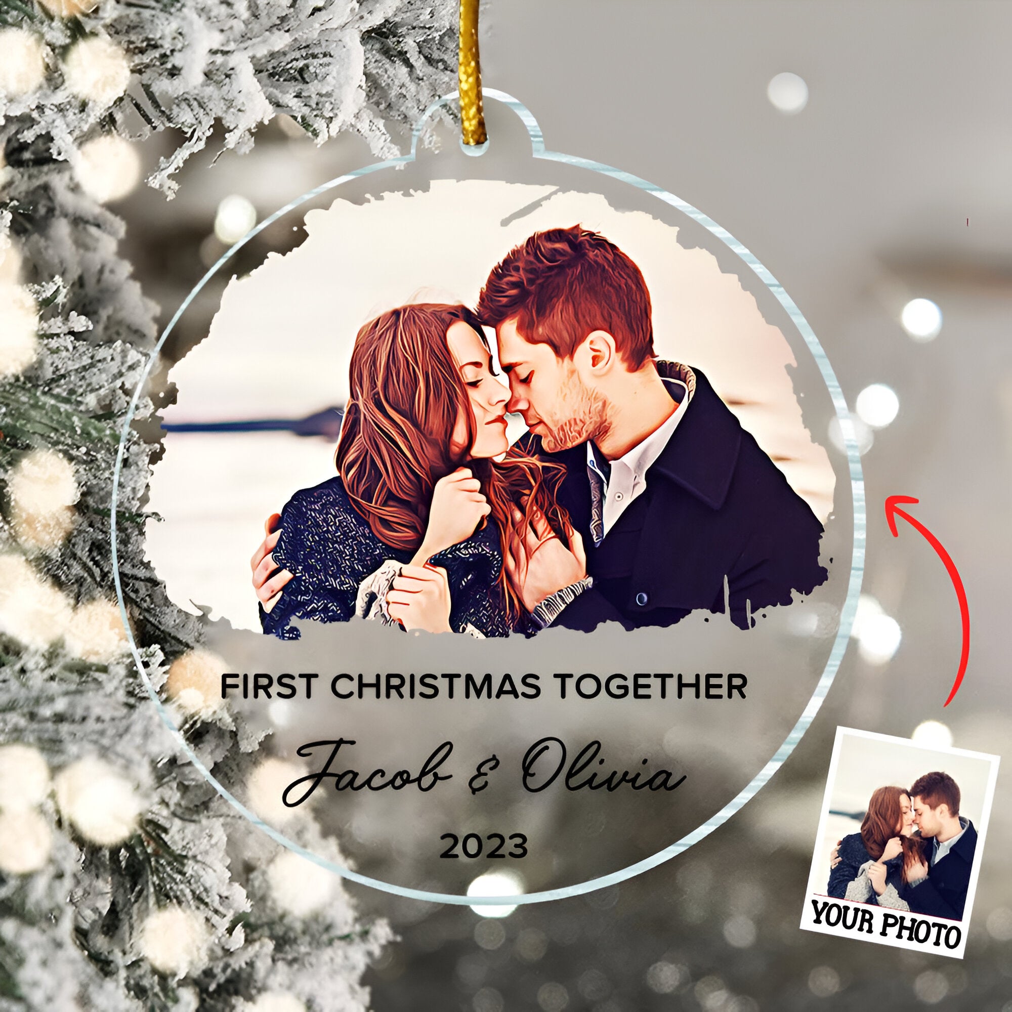 First Christmas Together Ornament, Our First Christmas Couple Photo Ornament, Personalized Photo Couple Christmas Tree Ornament  ORN2509