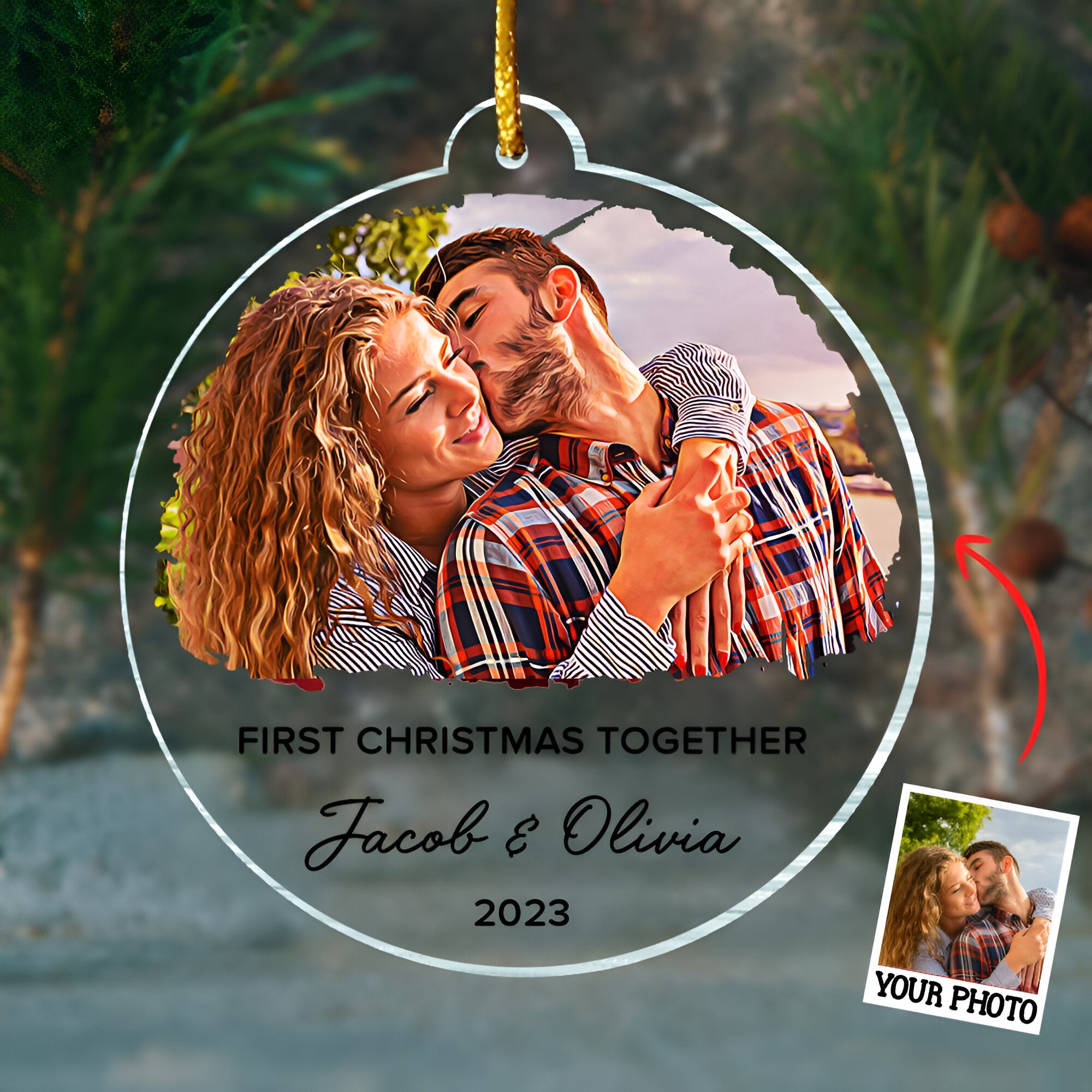 First Christmas Together Ornament, Our First Christmas Couple Photo Ornament, Personalized Photo Couple Christmas Tree Ornament Vr3  ORN2509