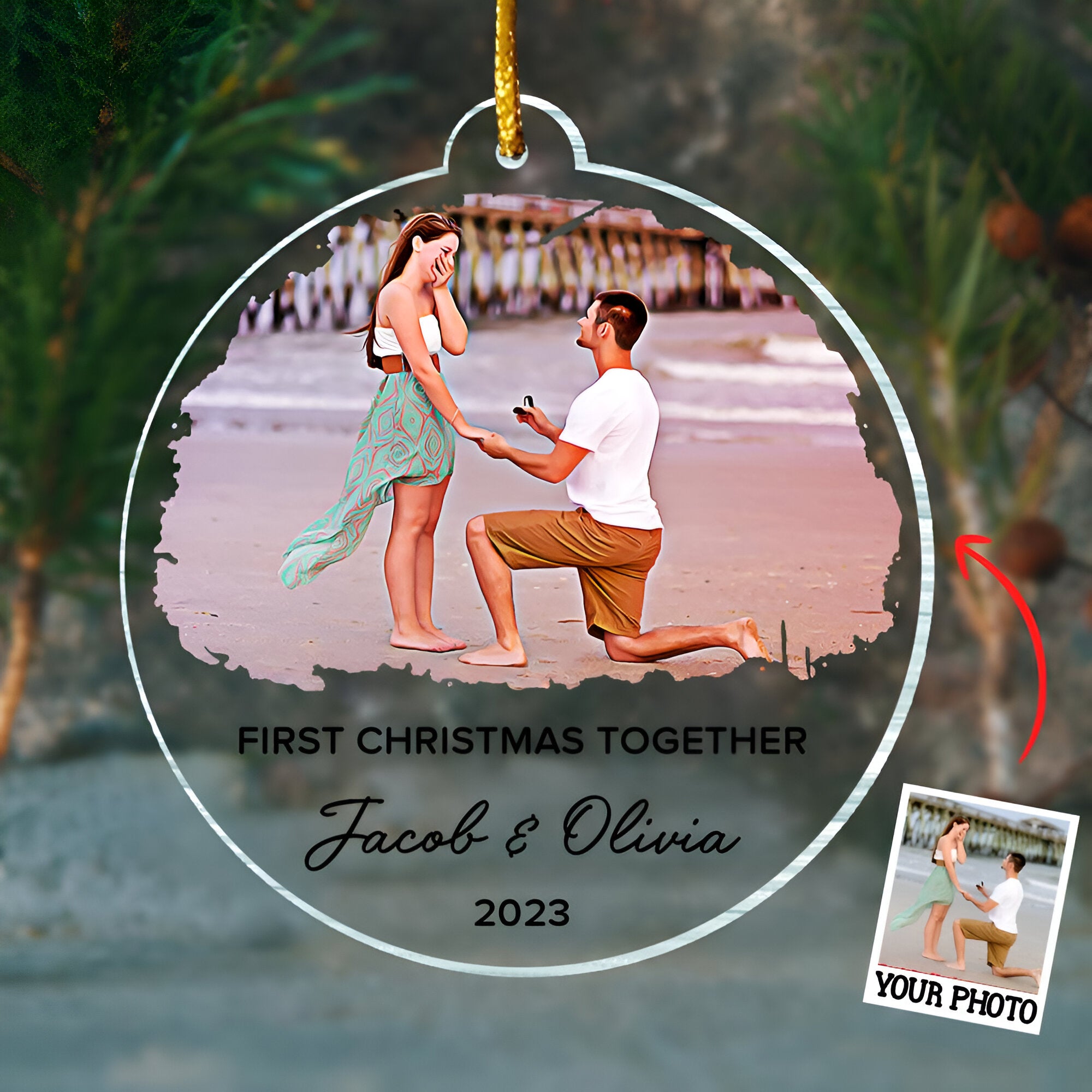 First Christmas Together Ornament, Our First Christmas Couple Photo Ornament, Personalized Photo Couple Christmas Tree Ornament Vr4  ORN2509
