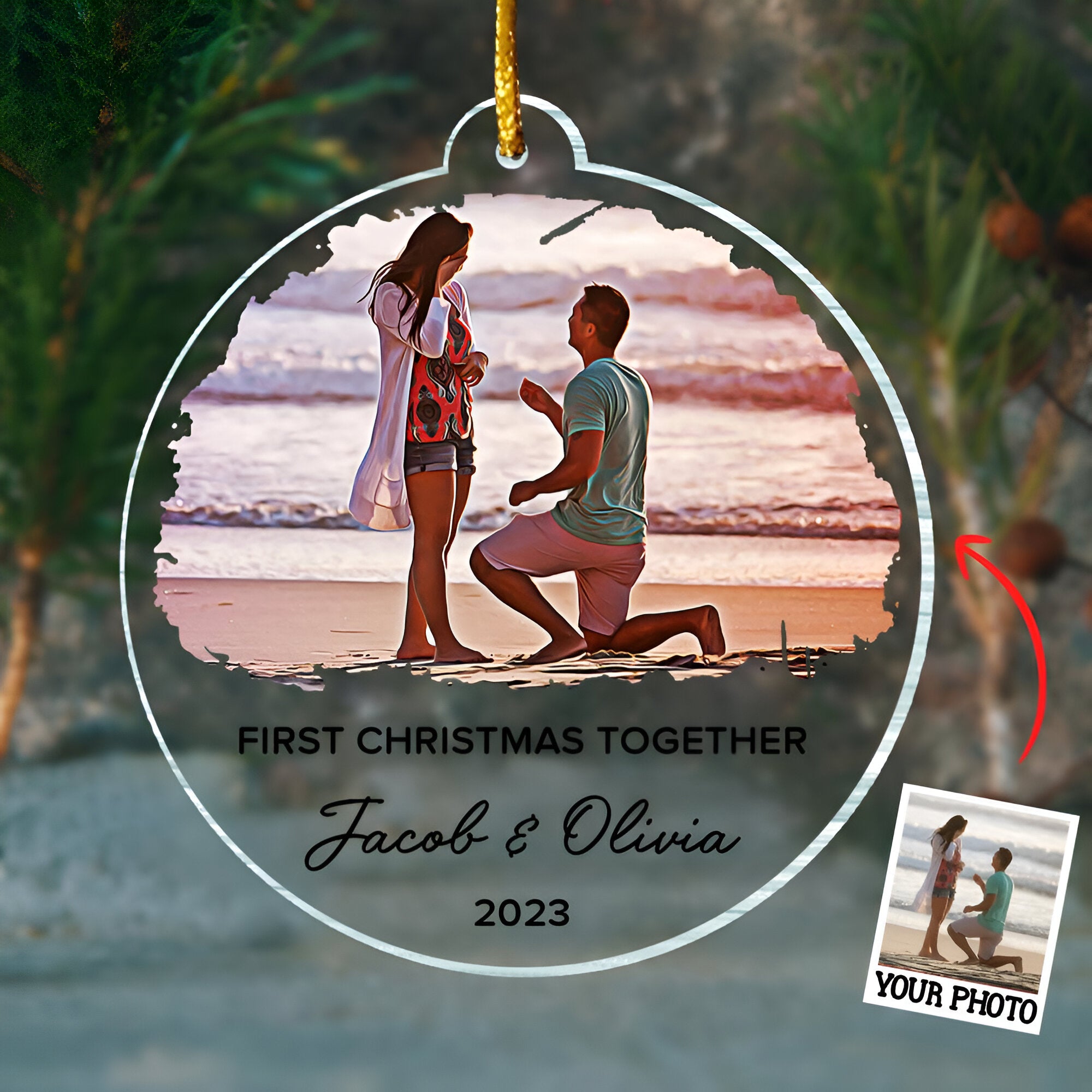 First Christmas Together Ornament, Our First Christmas Couple Photo Ornament, Personalized Photo Couple Christmas Tree Ornament Vr5  ORN2509