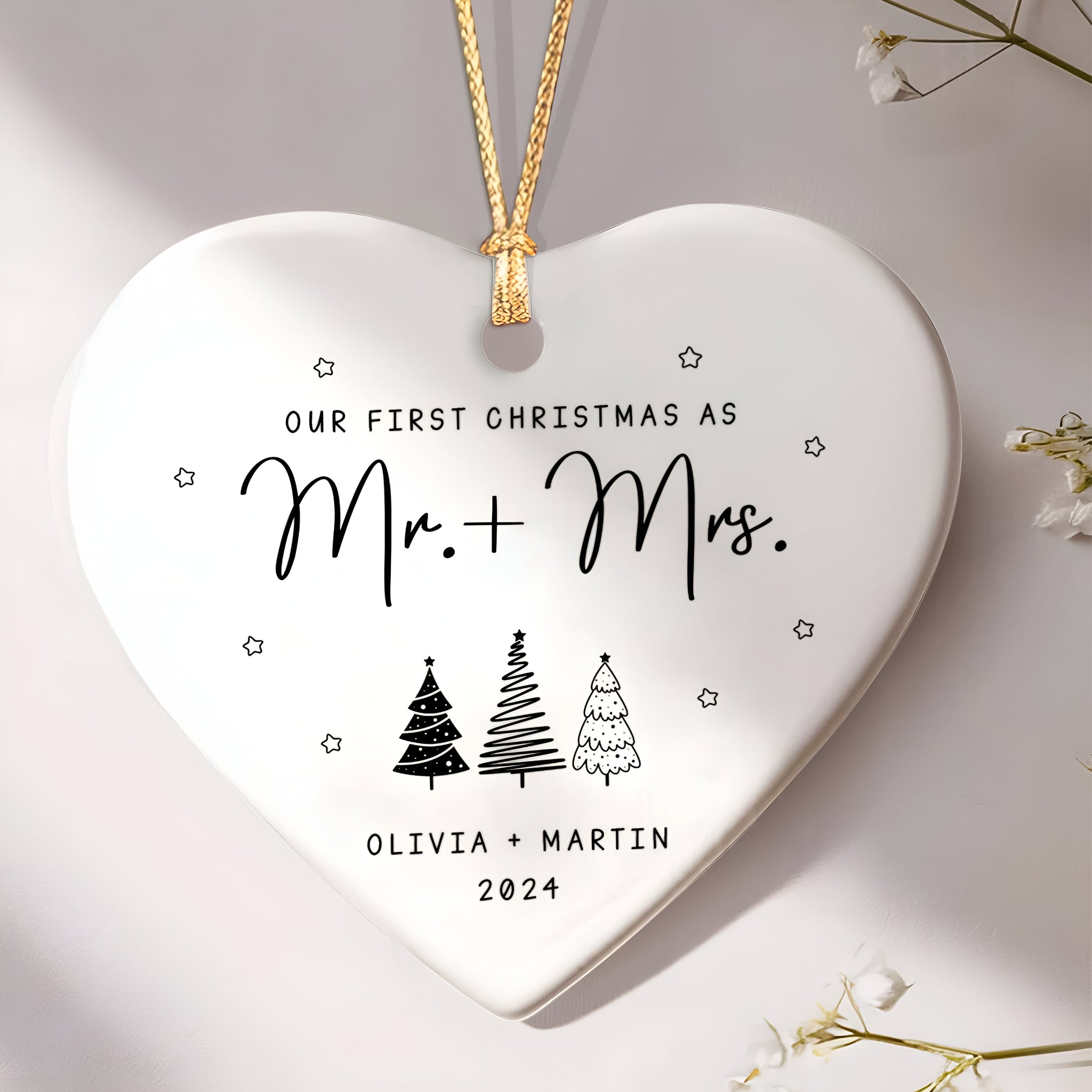 First Christmas Married Ornament,  Mr and Mrs Tree Christmas Ornament, First Christmas Married Gift, Newlywed Gift, Custom Engaged Ornament CY06-03 ORN2509