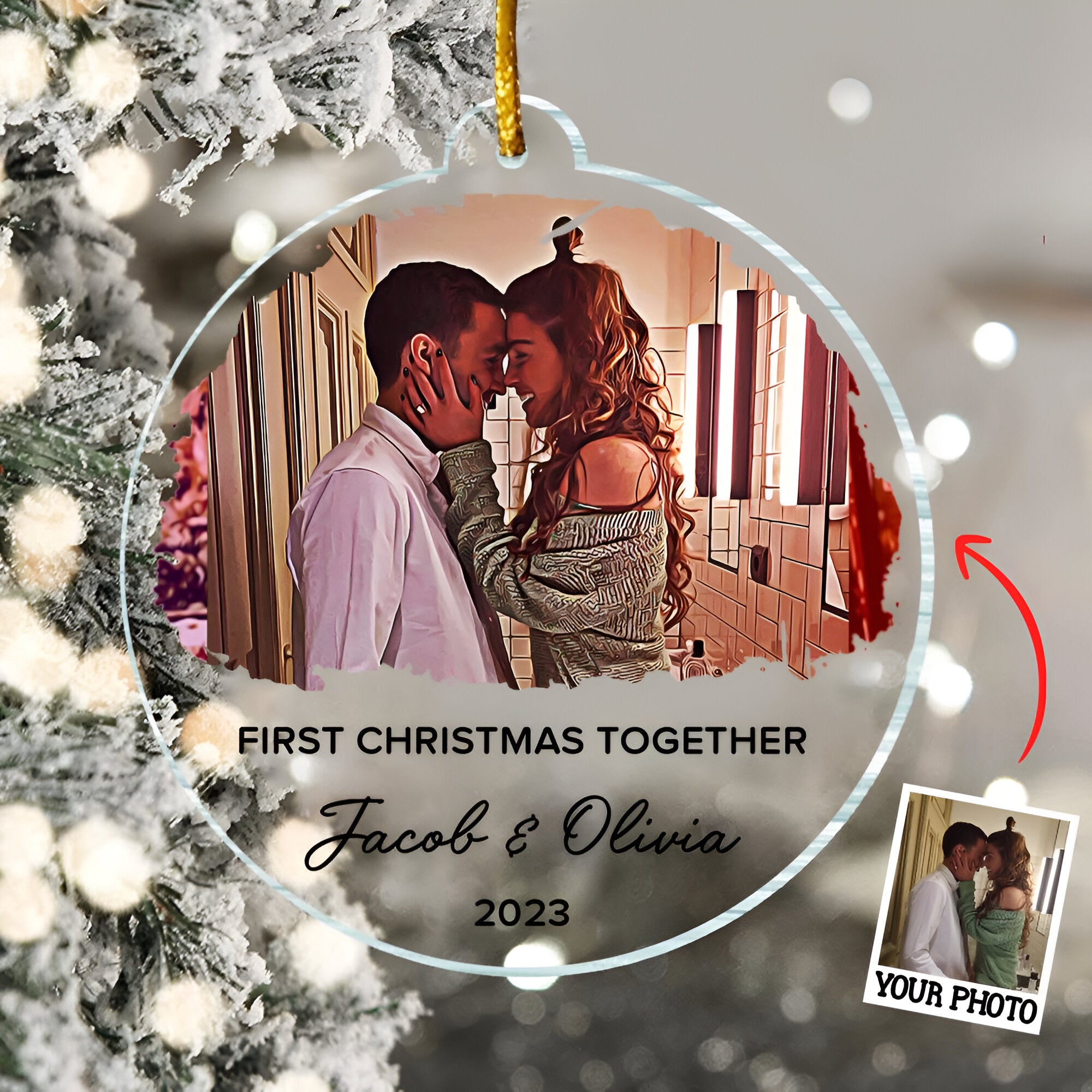 First Christmas Together Ornament, Our First Christmas Couple Photo Ornament, Personalized Photo Couple Christmas Tree Ornament Vr2  ORN2509