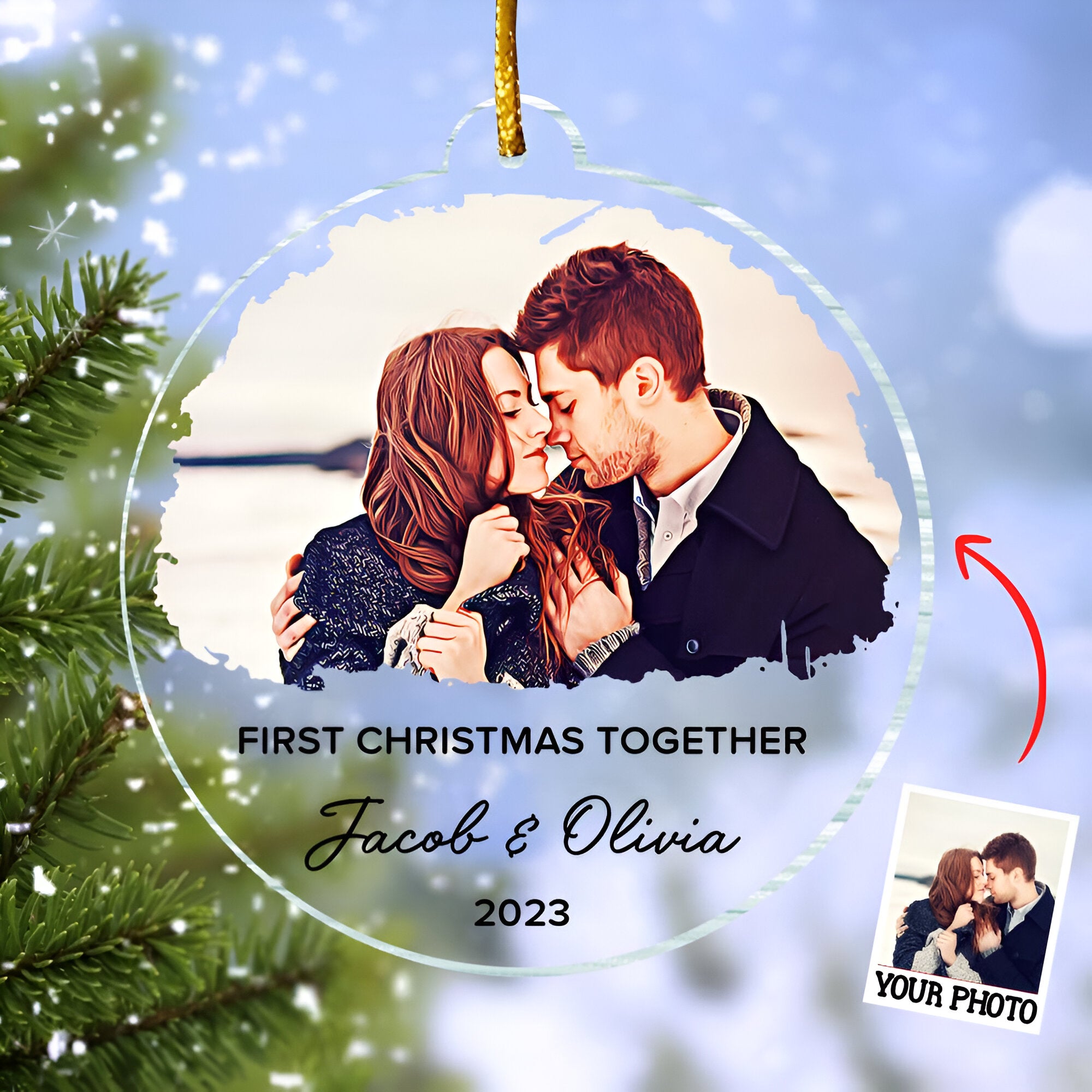 First Christmas Together Ornament, Our First Christmas Couple Photo Ornament, Personalized Photo Couple Christmas Tree Ornament  ORN2509