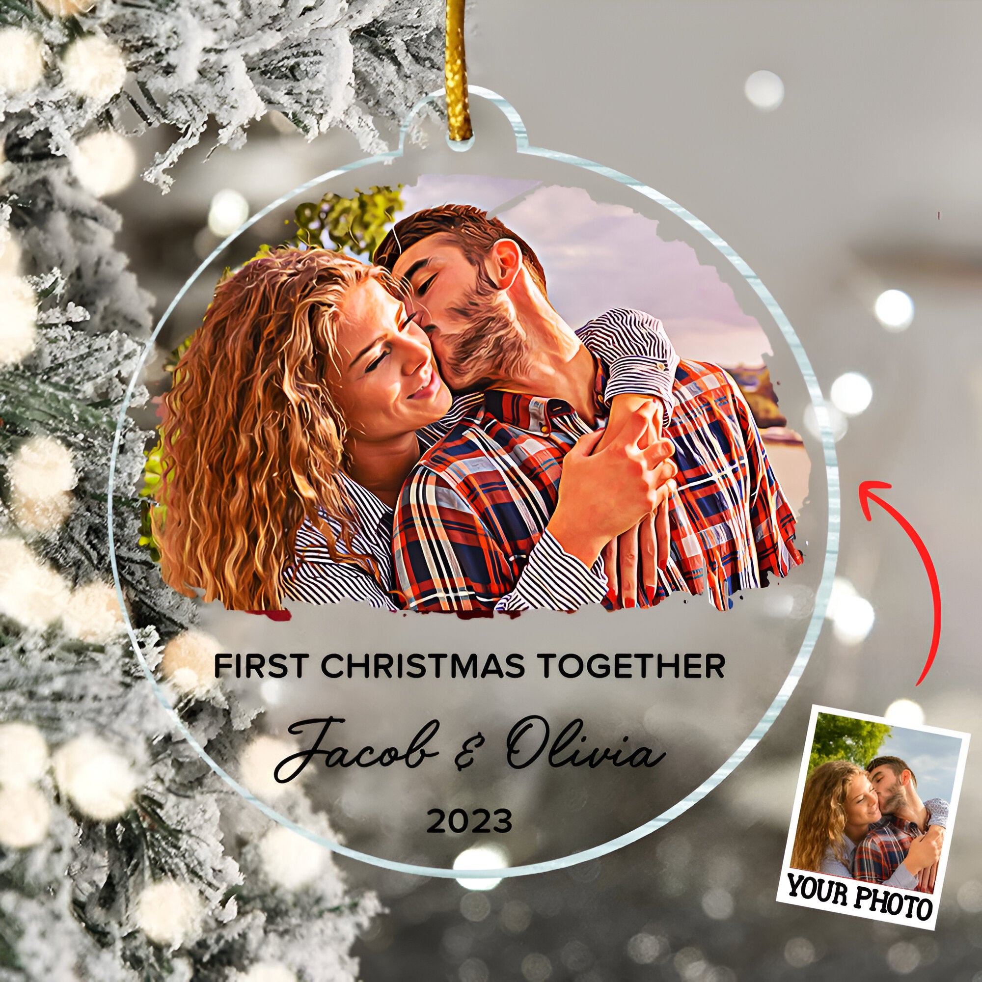 First Christmas Together Ornament, Our First Christmas Couple Photo Ornament, Personalized Photo Couple Christmas Tree Ornament Vr3  ORN2509
