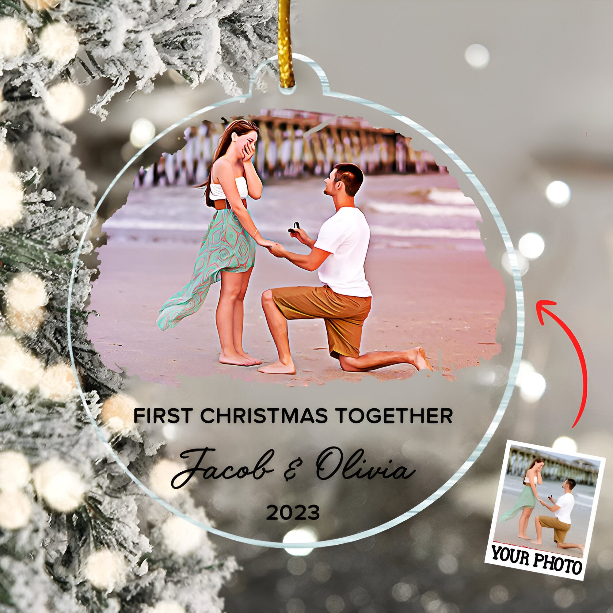 First Christmas Together Ornament, Our First Christmas Couple Photo Ornament, Personalized Photo Couple Christmas Tree Ornament Vr4  ORN2509