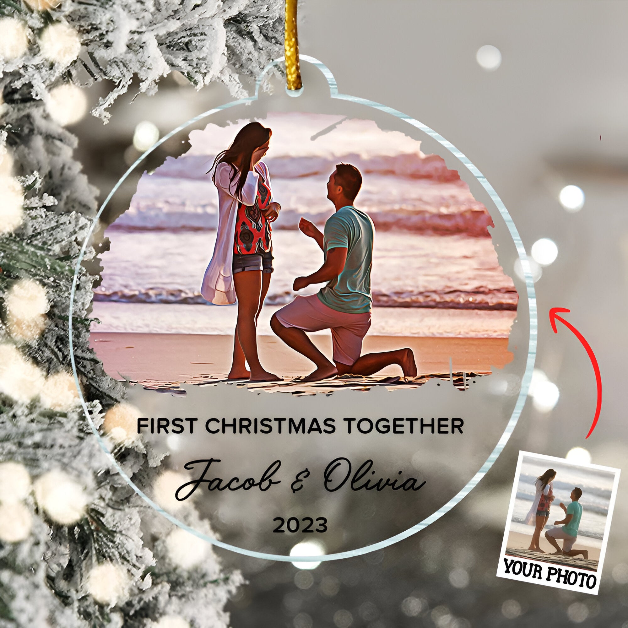 First Christmas Together Ornament, Our First Christmas Couple Photo Ornament, Personalized Photo Couple Christmas Tree Ornament Vr5  ORN2509