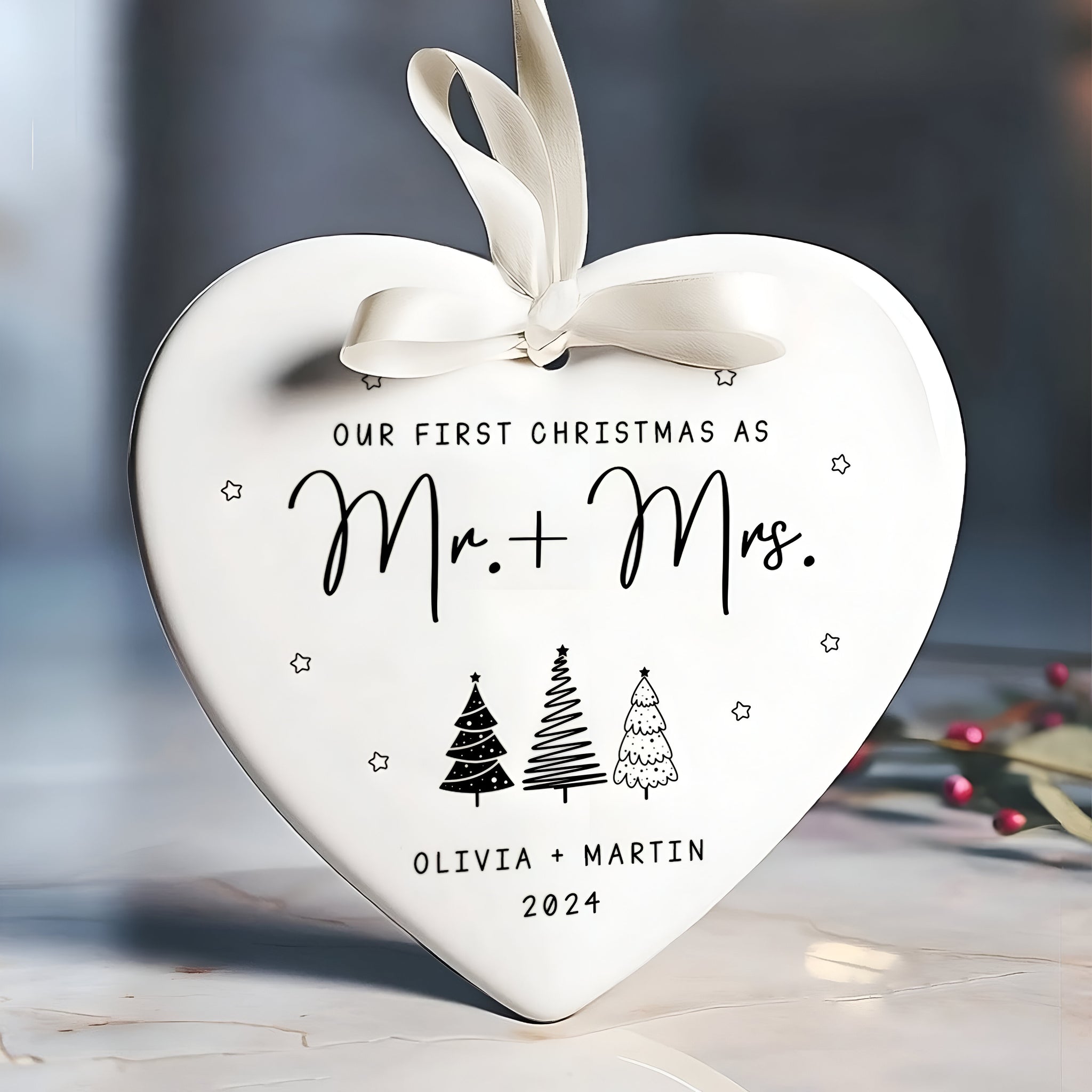 First Christmas Married Ornament,  Mr and Mrs Tree Christmas Ornament, First Christmas Married Gift, Newlywed Gift, Custom Engaged Ornament CY06-03 ORN2509