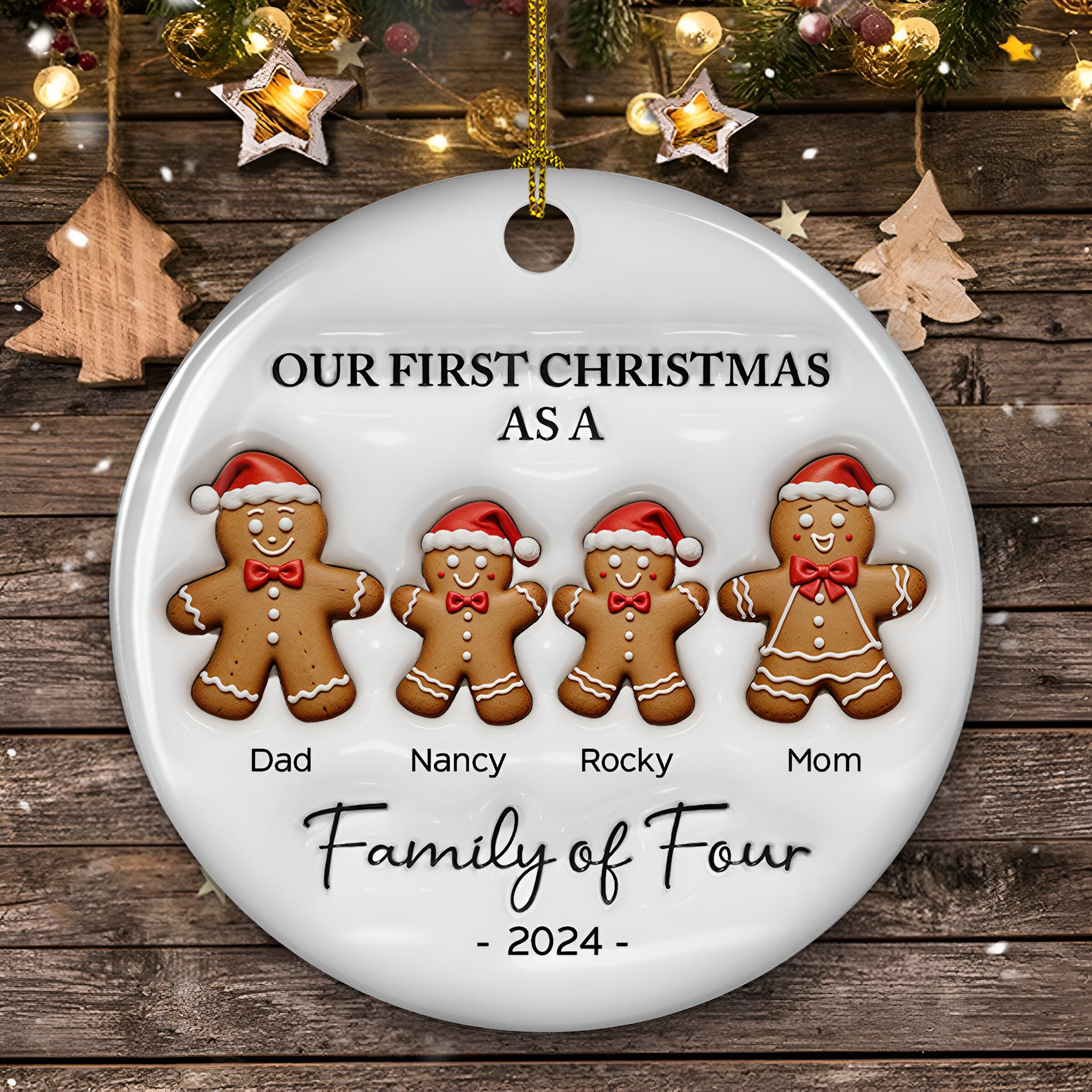 First Christmas As A Family Of Three Gingerbread - Personalized Custom 3D Inflated Effect Ceramic Ornament ORN0710