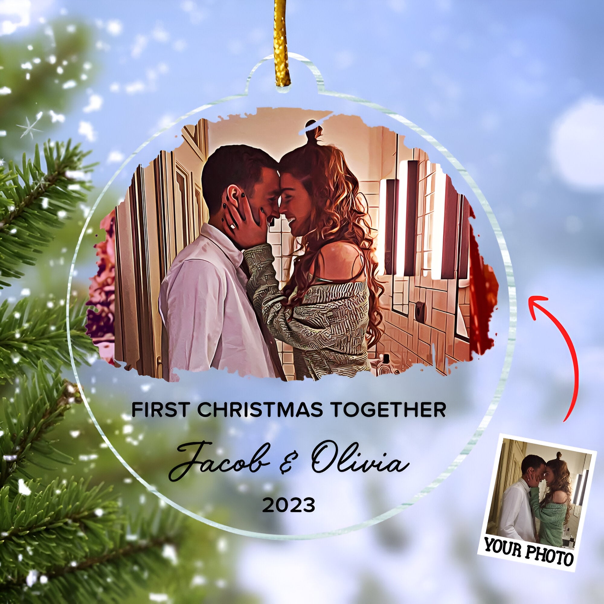 First Christmas Together Ornament, Our First Christmas Couple Photo Ornament, Personalized Photo Couple Christmas Tree Ornament Vr2  ORN2509