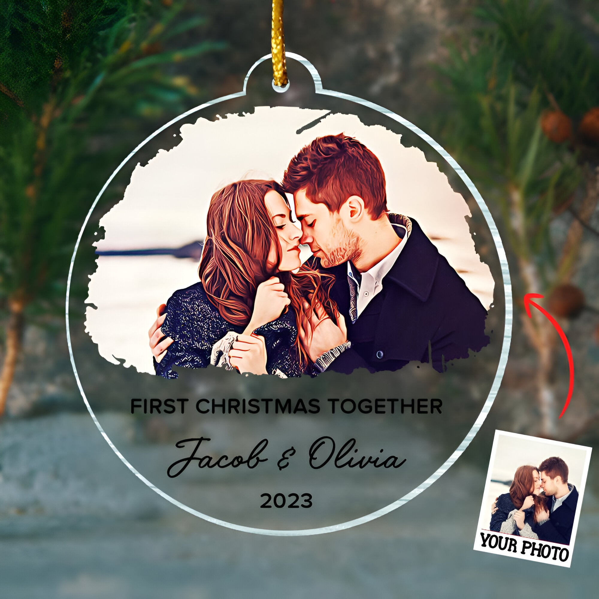 First Christmas Together Ornament, Our First Christmas Couple Photo Ornament, Personalized Photo Couple Christmas Tree Ornament  ORN2509