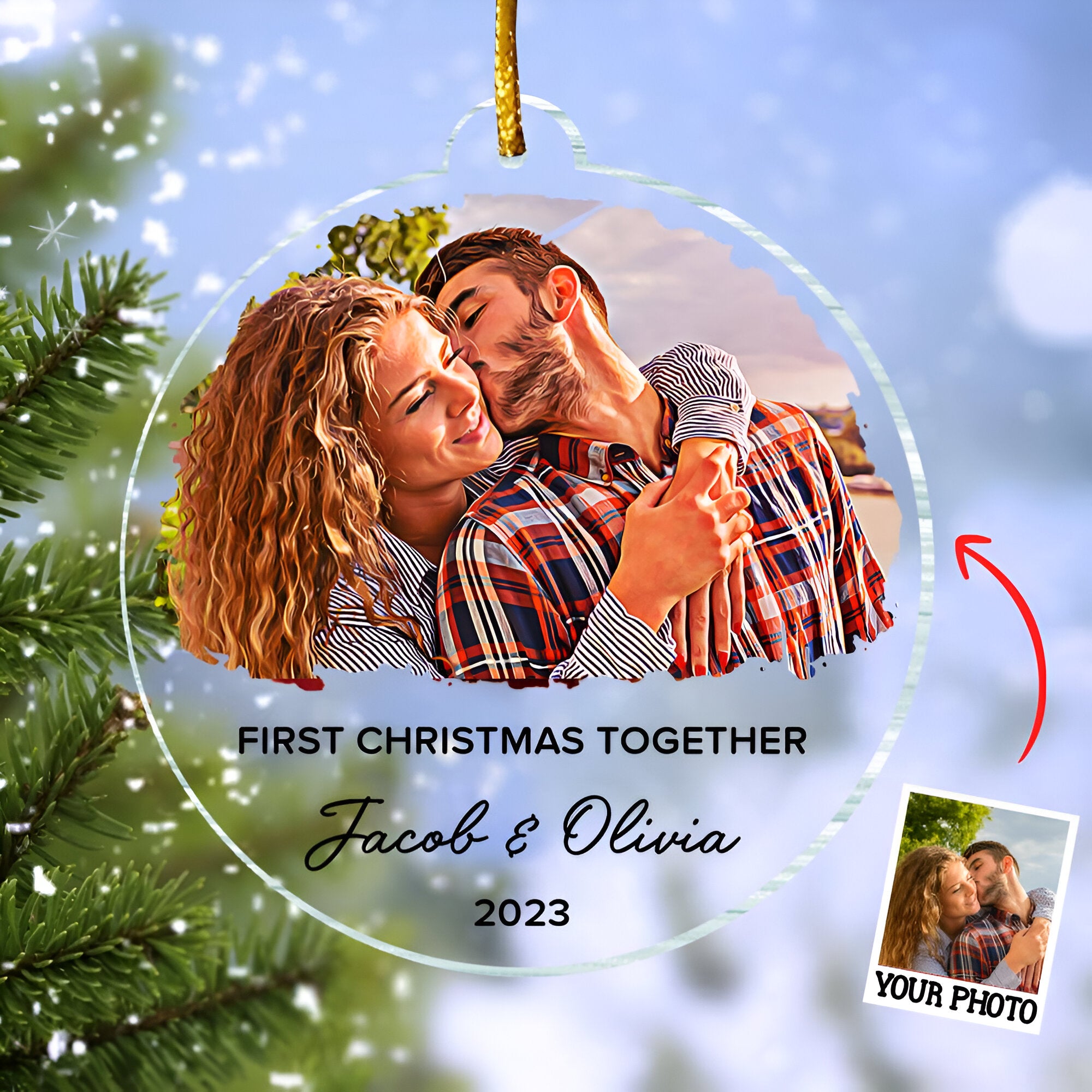 First Christmas Together Ornament, Our First Christmas Couple Photo Ornament, Personalized Photo Couple Christmas Tree Ornament Vr3  ORN2509