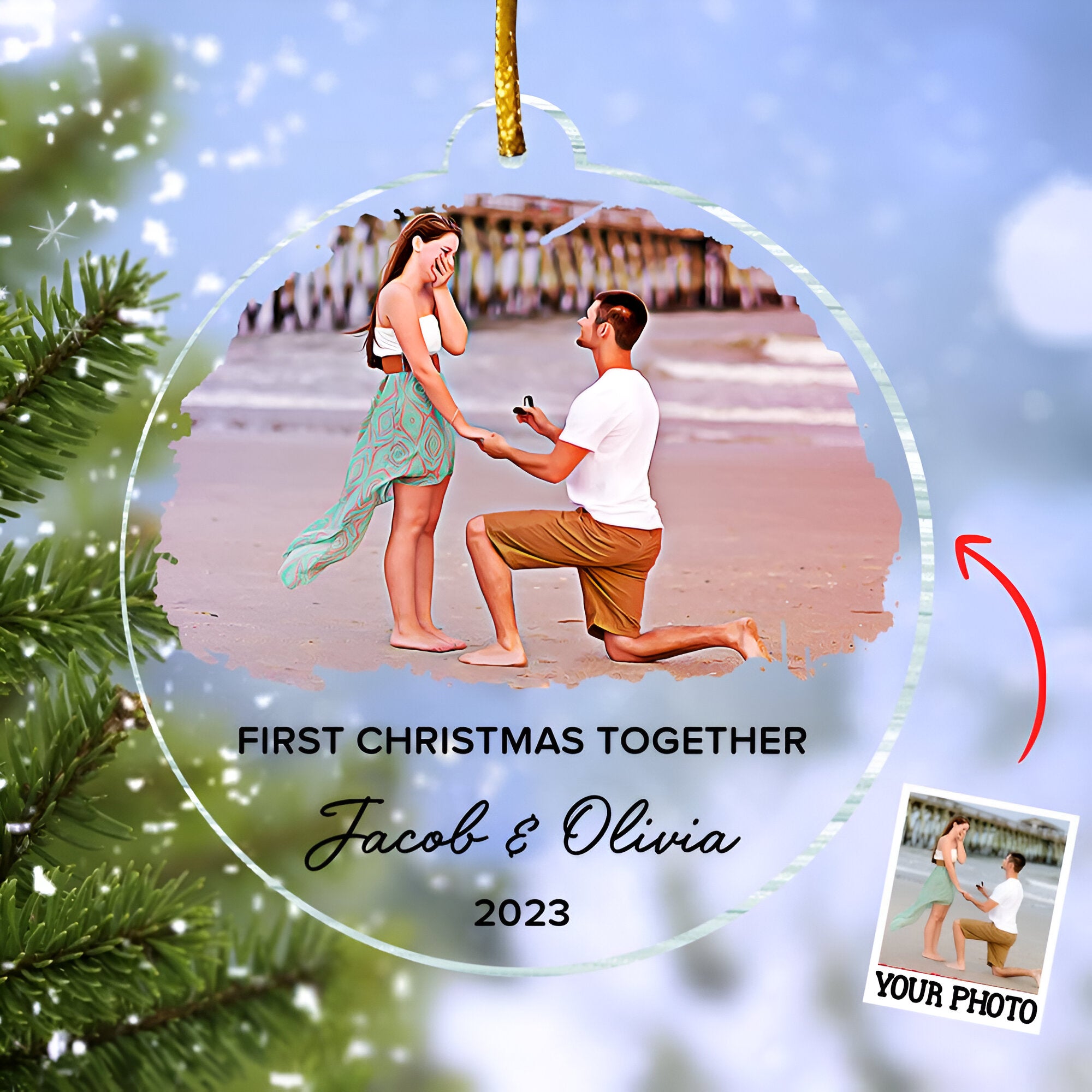 First Christmas Together Ornament, Our First Christmas Couple Photo Ornament, Personalized Photo Couple Christmas Tree Ornament Vr4  ORN2509