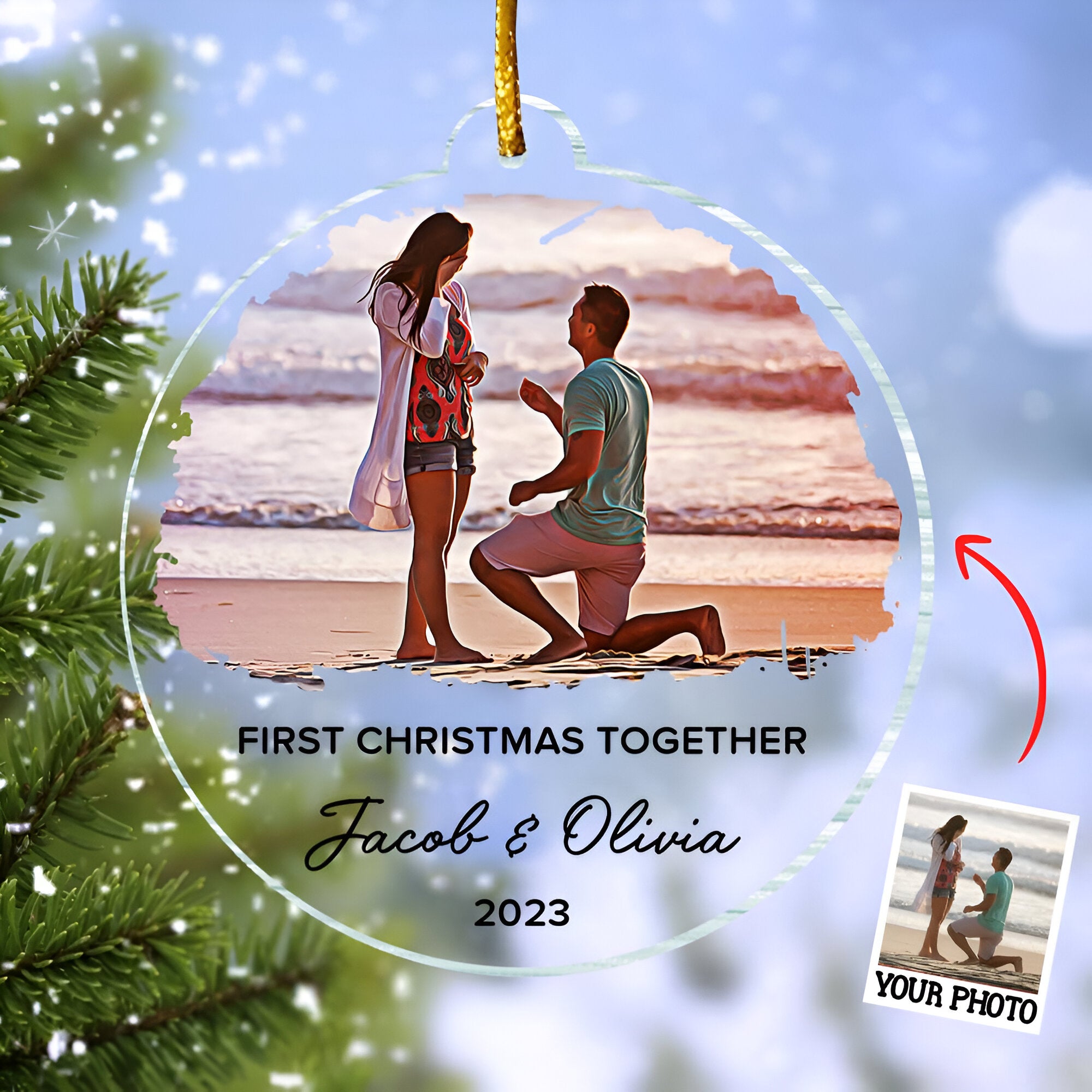 First Christmas Together Ornament, Our First Christmas Couple Photo Ornament, Personalized Photo Couple Christmas Tree Ornament Vr5  ORN2509