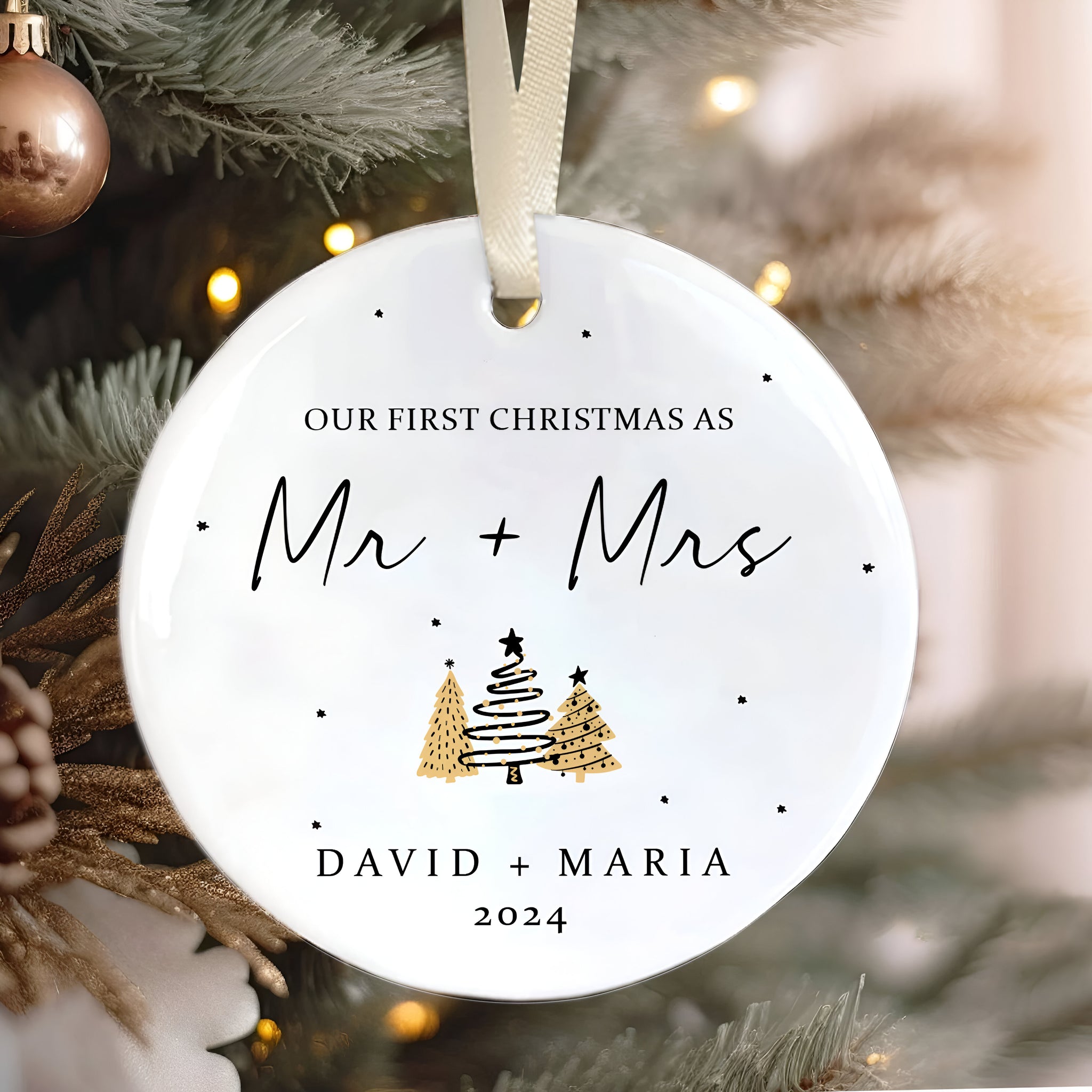 First Christmas Married Ornament,  Mr and Mrs Tree Christmas Ornament, First Christmas Married Gift, Newlywed Gift CX06-31 ORN2509