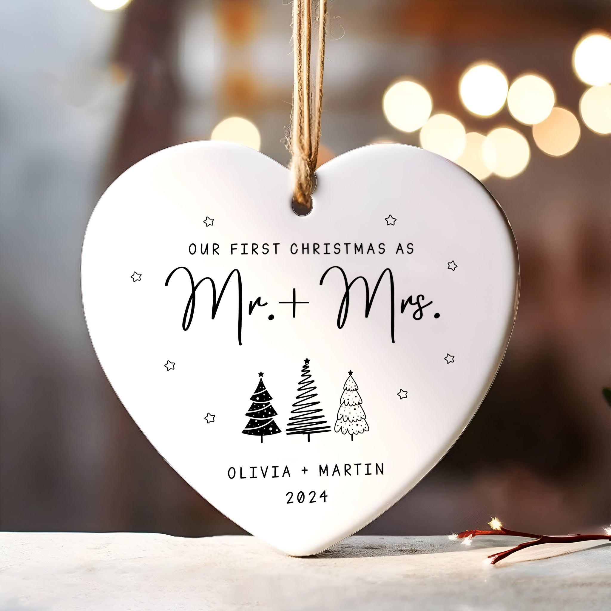 First Christmas Married Ornament,  Mr and Mrs Tree Christmas Ornament, First Christmas Married Gift, Newlywed Gift, Custom Engaged Ornament CY06-03 ORN2509