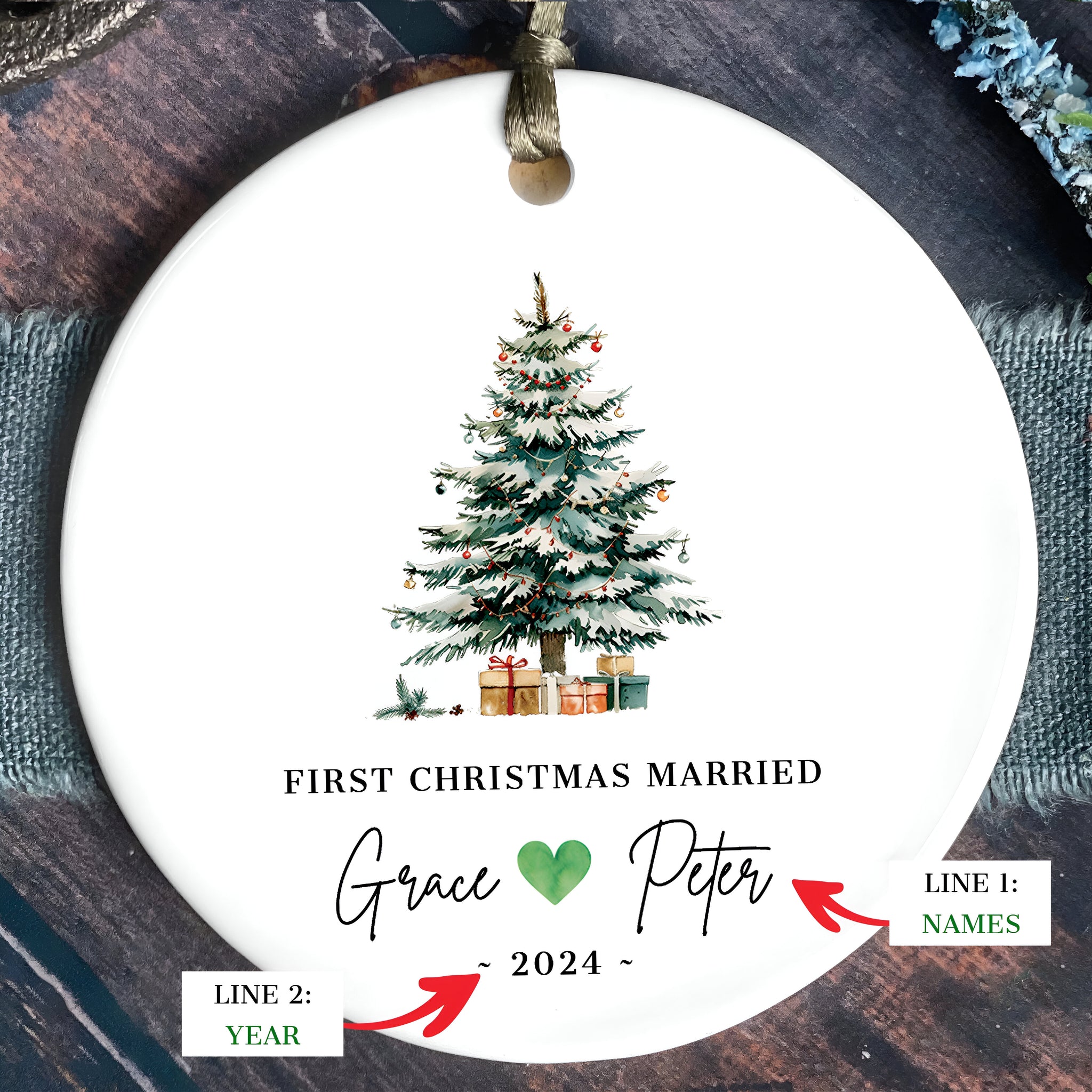 First Christmas Married Ornament, Mr Mrs Ornament, Personalized Wedding Gift, Newlywed Christmas Gift, Our First Christmas Ornament CX06-26 ORN2509