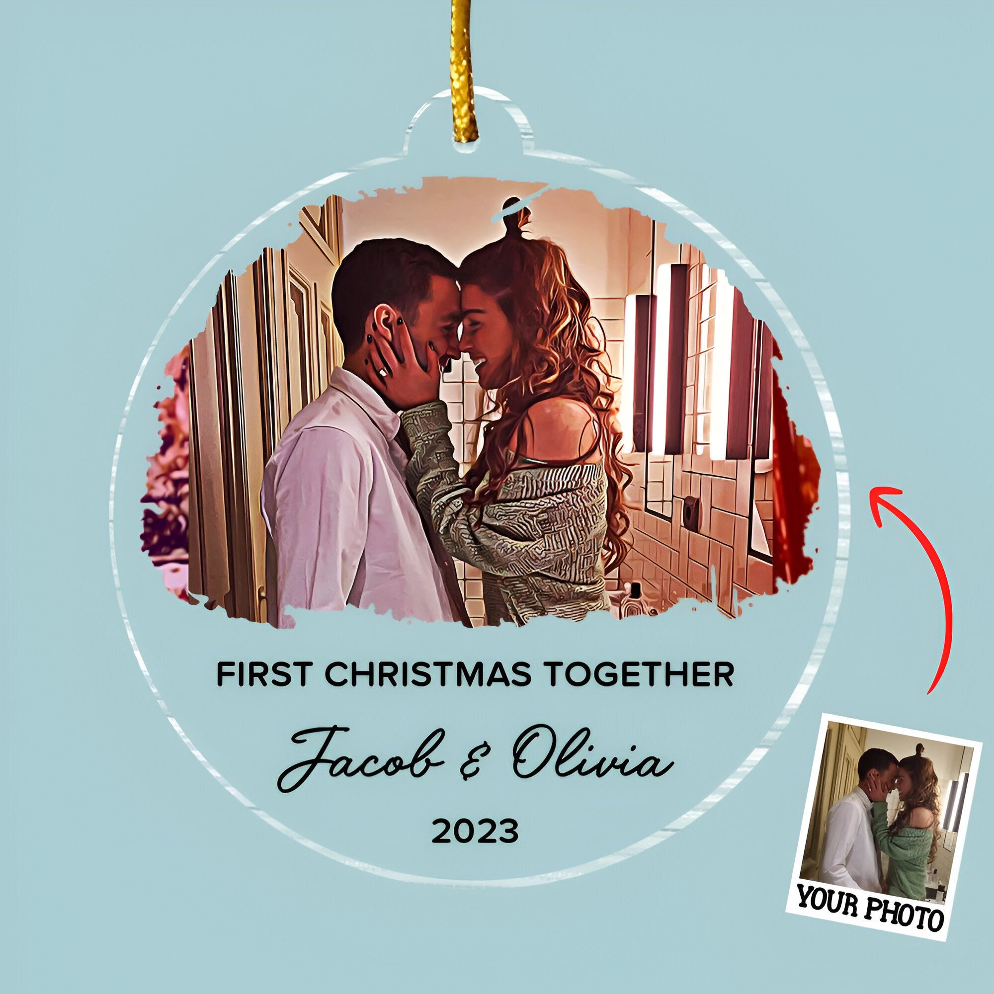 First Christmas Together Ornament, Our First Christmas Couple Photo Ornament, Personalized Photo Couple Christmas Tree Ornament Vr2  ORN2509