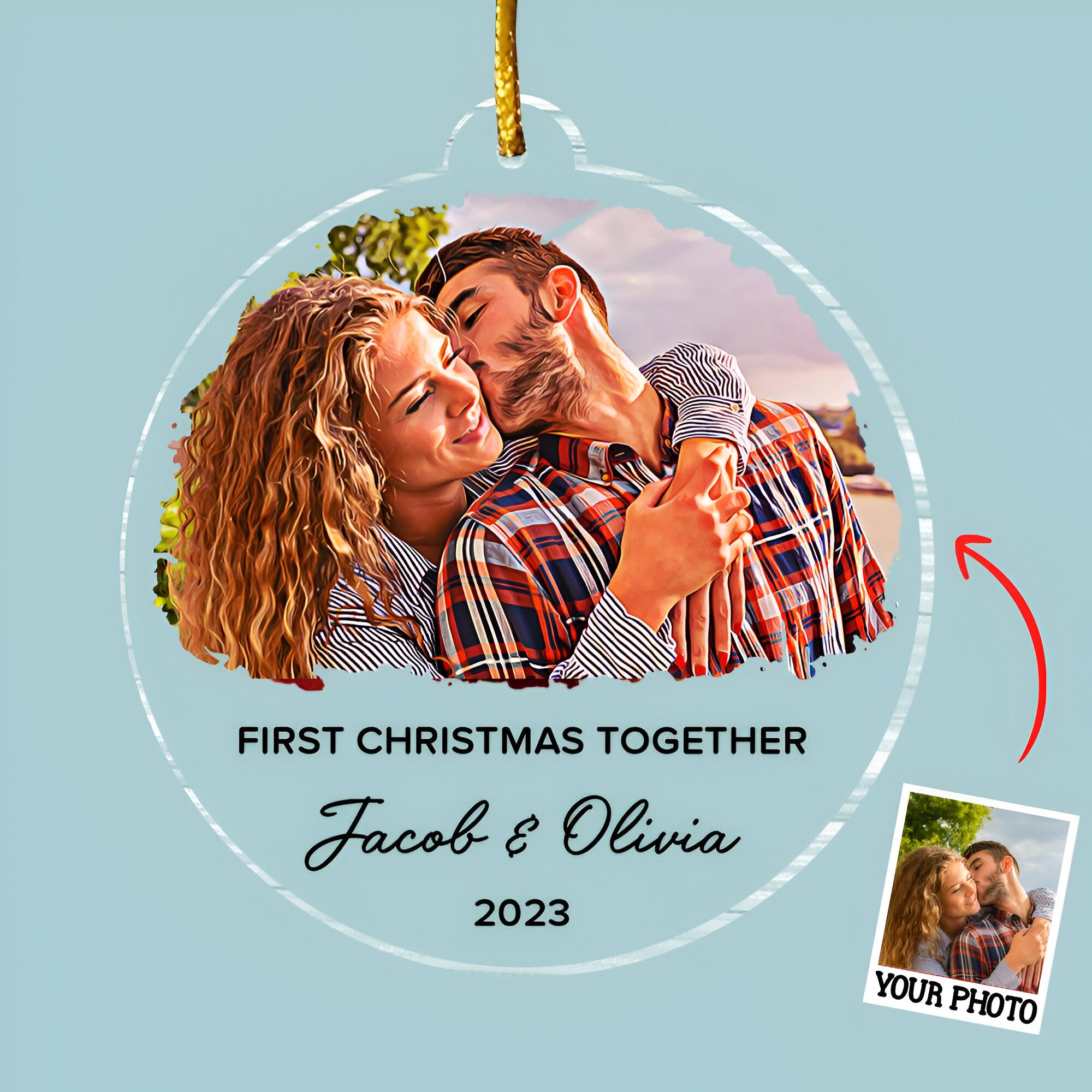 First Christmas Together Ornament, Our First Christmas Couple Photo Ornament, Personalized Photo Couple Christmas Tree Ornament Vr3  ORN2509
