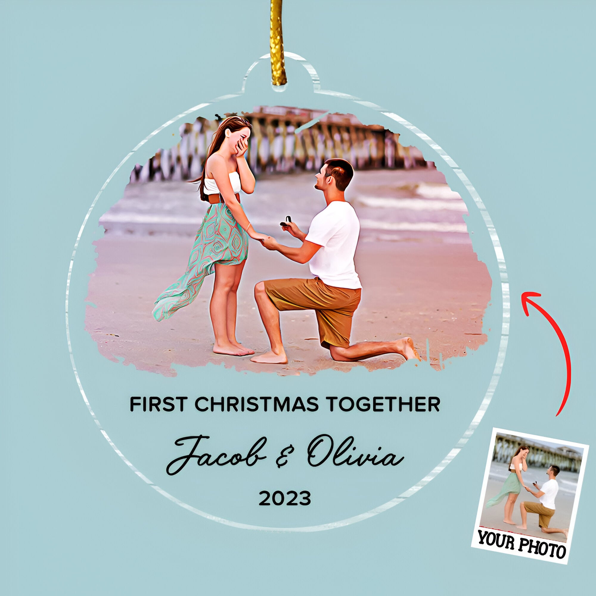 First Christmas Together Ornament, Our First Christmas Couple Photo Ornament, Personalized Photo Couple Christmas Tree Ornament Vr4  ORN2509