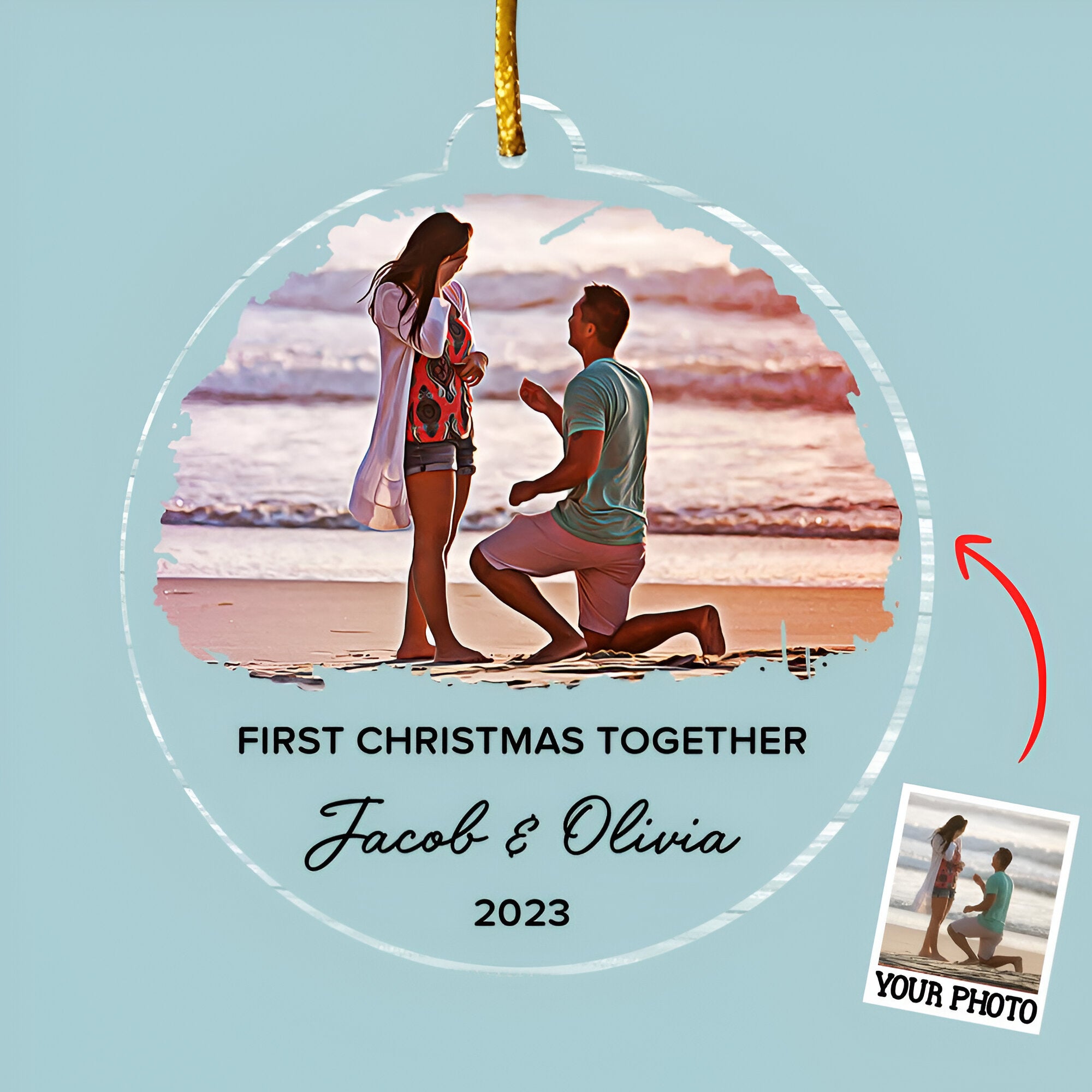 First Christmas Together Ornament, Our First Christmas Couple Photo Ornament, Personalized Photo Couple Christmas Tree Ornament Vr5  ORN2509