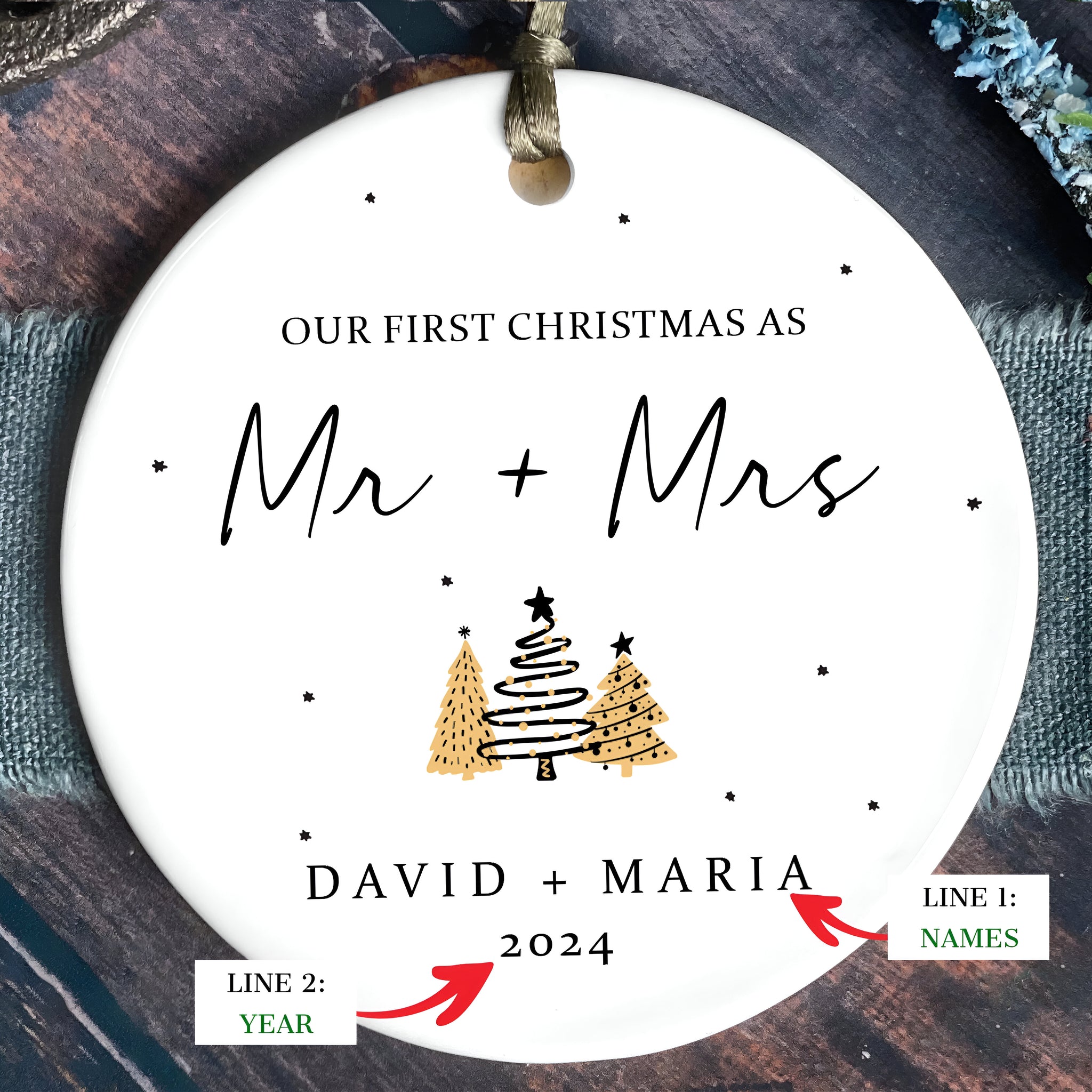 First Christmas Married Ornament,  Mr and Mrs Tree Christmas Ornament, First Christmas Married Gift, Newlywed Gift CX06-31 ORN2509