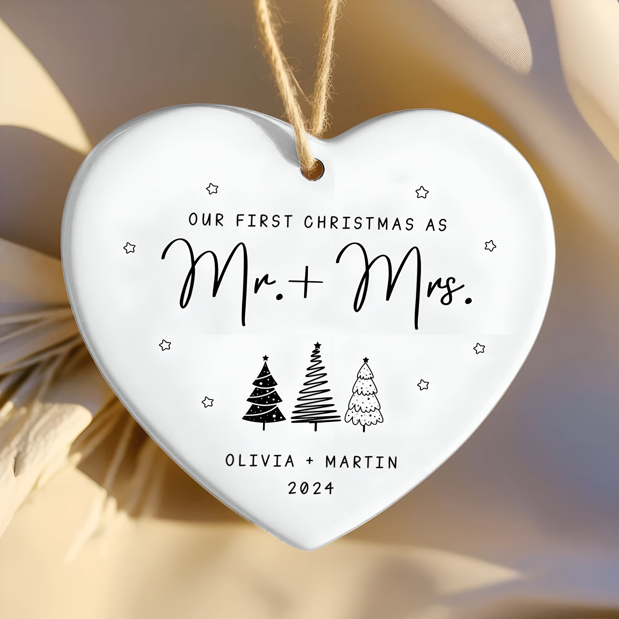 First Christmas Married Ornament,  Mr and Mrs Tree Christmas Ornament, First Christmas Married Gift, Newlywed Gift, Custom Engaged Ornament CY06-03 ORN2509