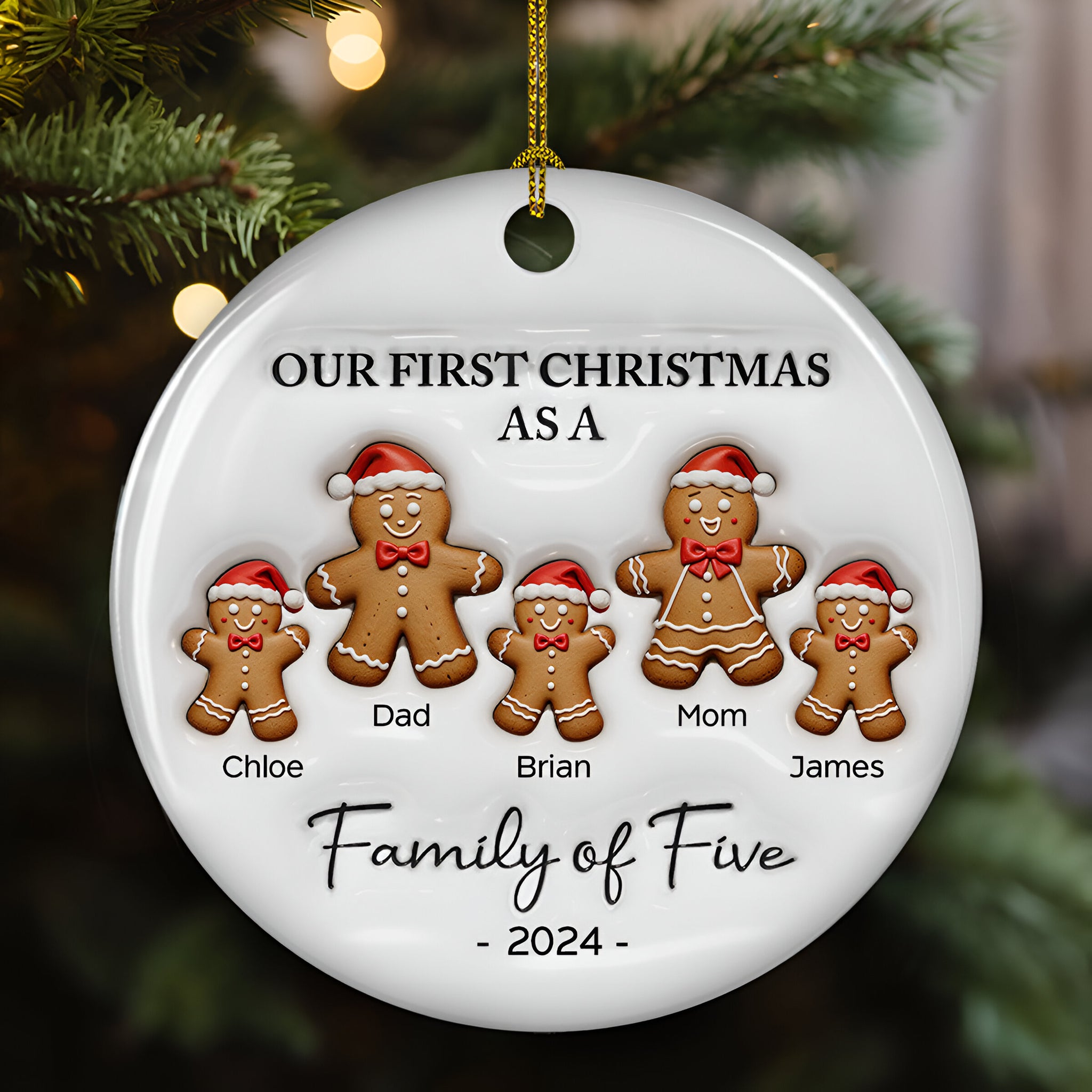 First Christmas As A Family Of Three Gingerbread - Personalized Custom 3D Inflated Effect Ceramic Ornament ORN0710