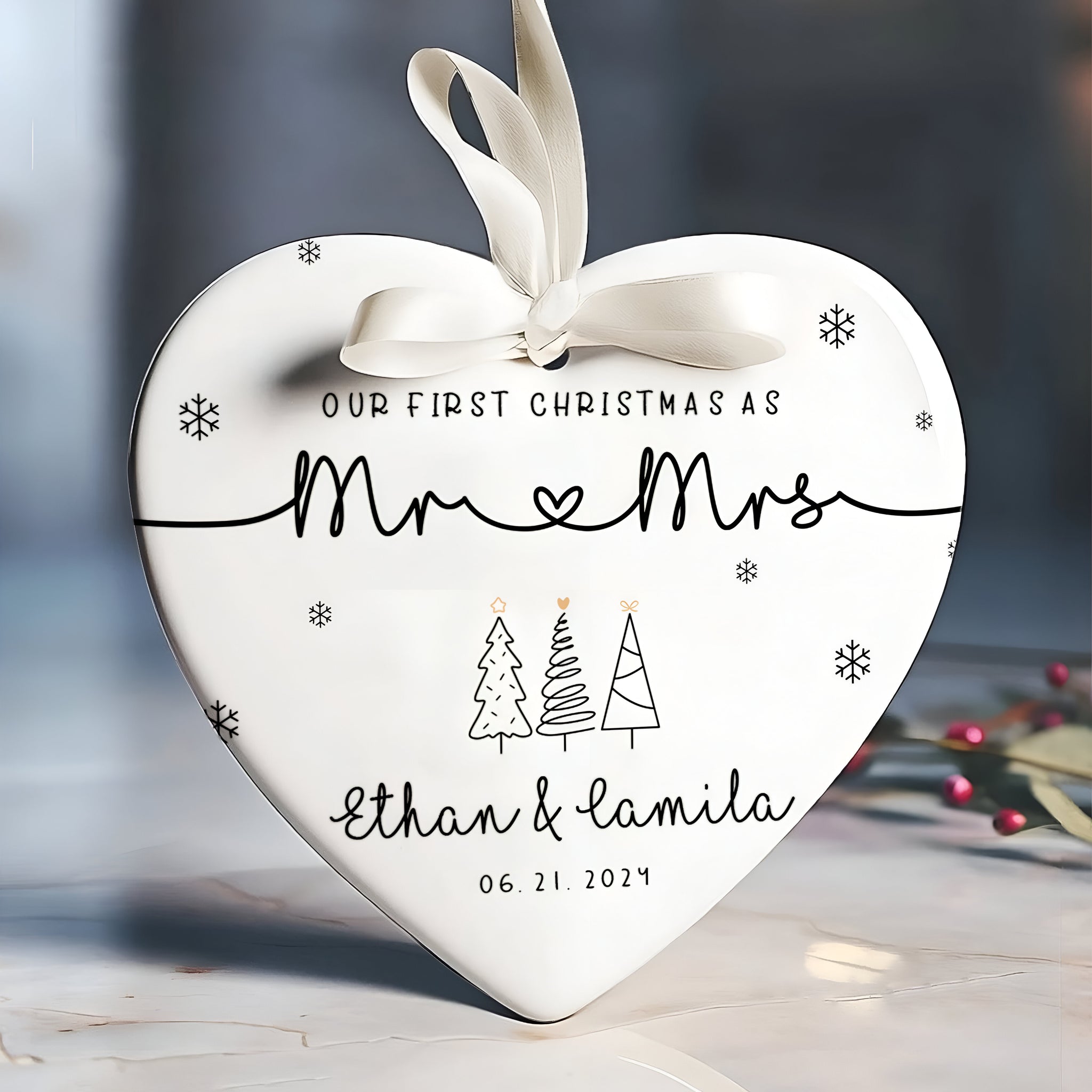 First Married Christmas Ornament 2024, Personalized Our First Christmas As Mr & Mrs Ornament, Married Ornament, Wedding Ornament, Mr And Mrs Gifts CY05-9 ORN2509